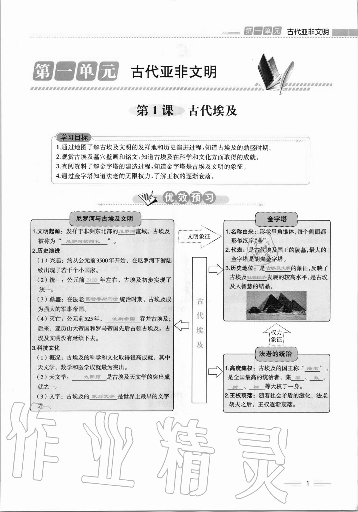 2020年人教金學(xué)典同步解析與測評九年級世界歷史上冊人教版云南專版 第1頁