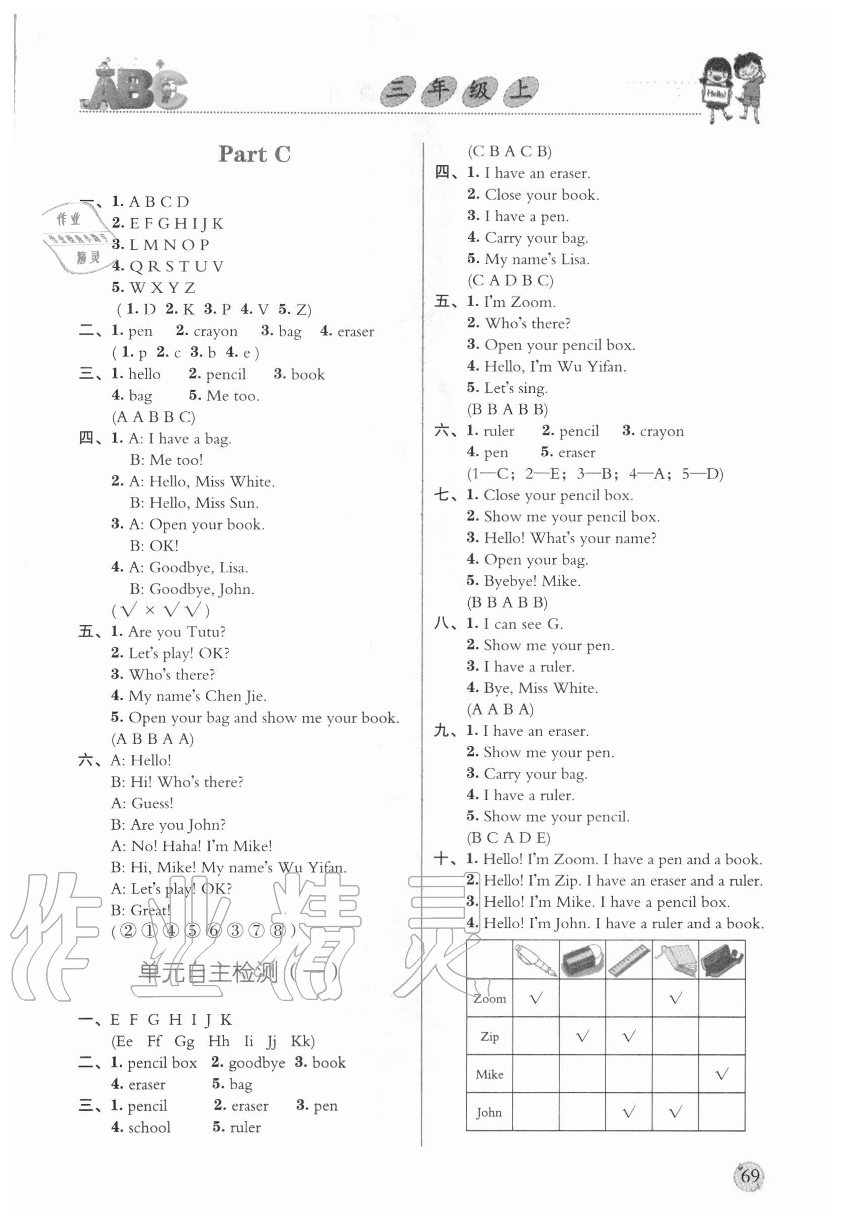 2020年飛越聽力英語訓(xùn)練與測試三年級上冊人教PEP版 參考答案第2頁
