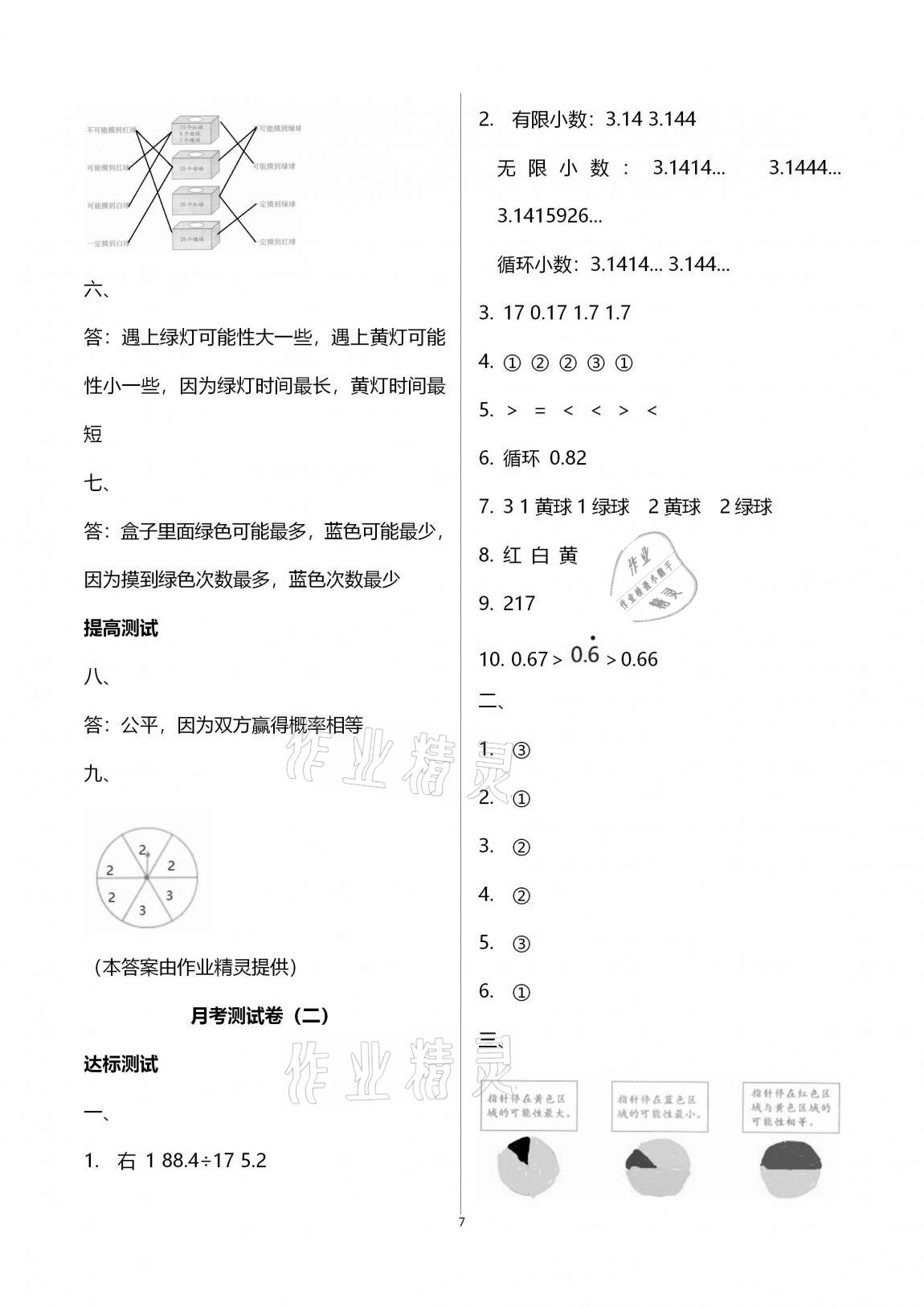 2020年數(shù)學學習與鞏固配套測試卷五年級上冊人教版 參考答案第7頁