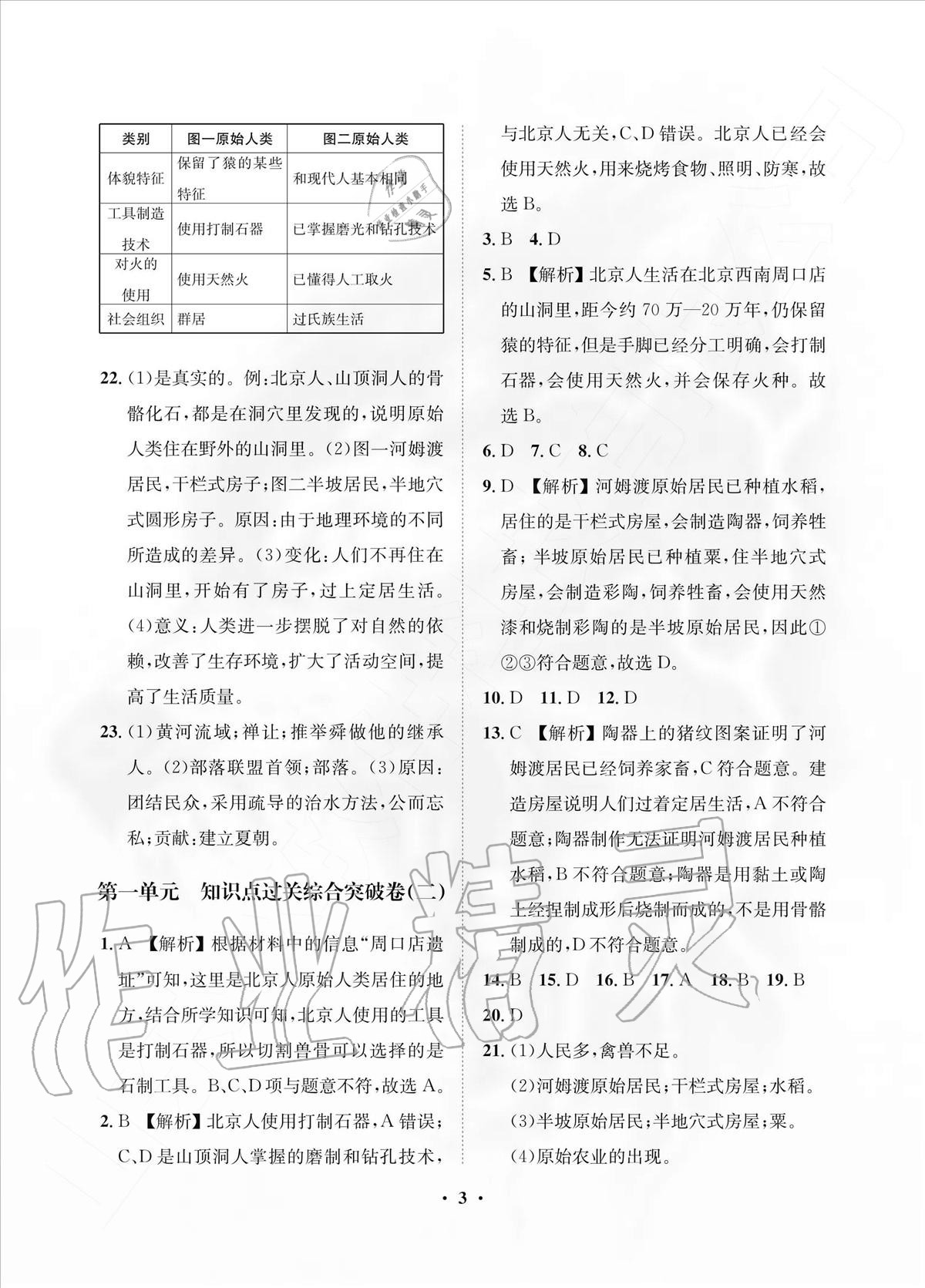 2020年一課三練單元測試七年級歷史上冊人教版 參考答案第3頁