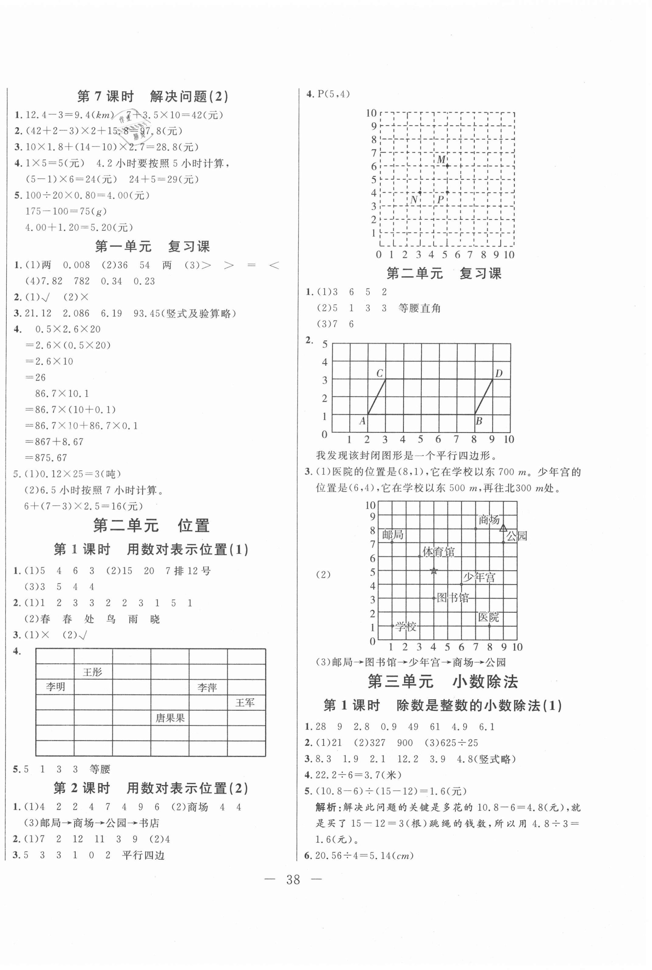 2020年新動力黃岡新課堂五年級數(shù)學(xué)上冊人教版 參考答案第2頁