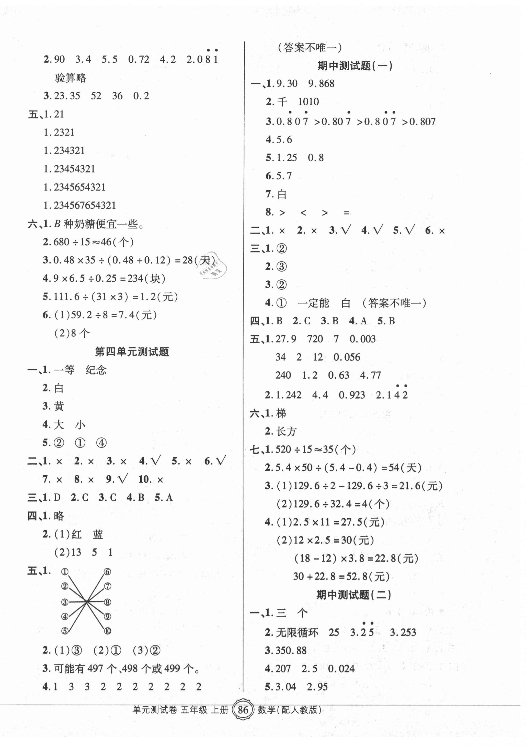 2020年智慧通單元測試卷五年級(jí)數(shù)學(xué)上冊人教版 第2頁