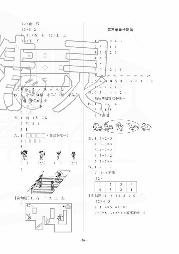 2020年一課三練單元測試一年級數(shù)學(xué)上冊人教版 第2頁