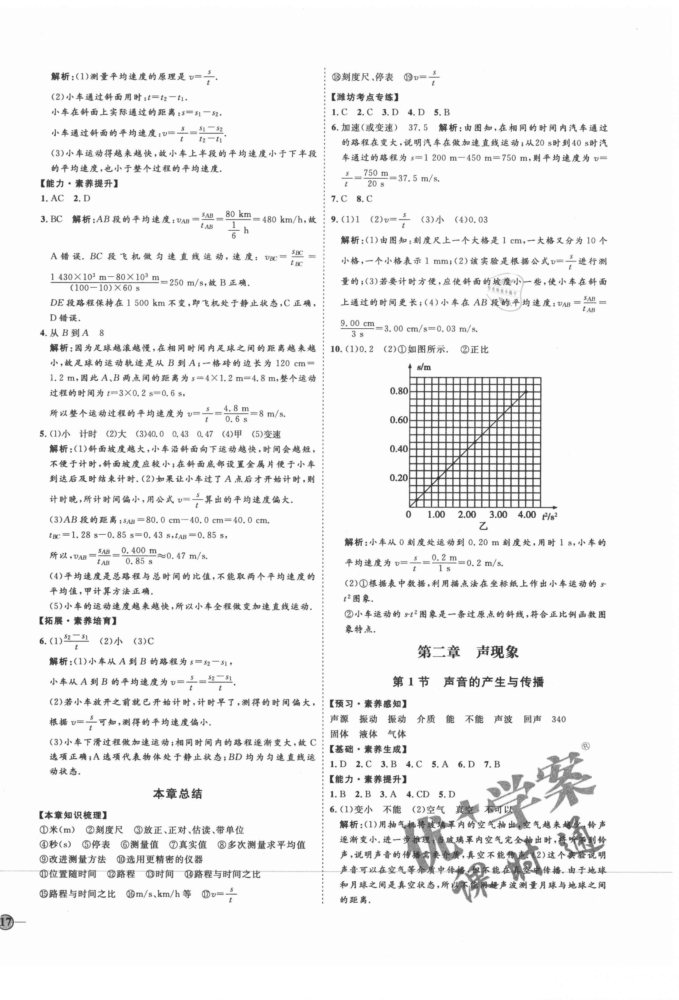 2020年优加学案课时通八年级物理上册人教版潍坊专版 参考答案第2页