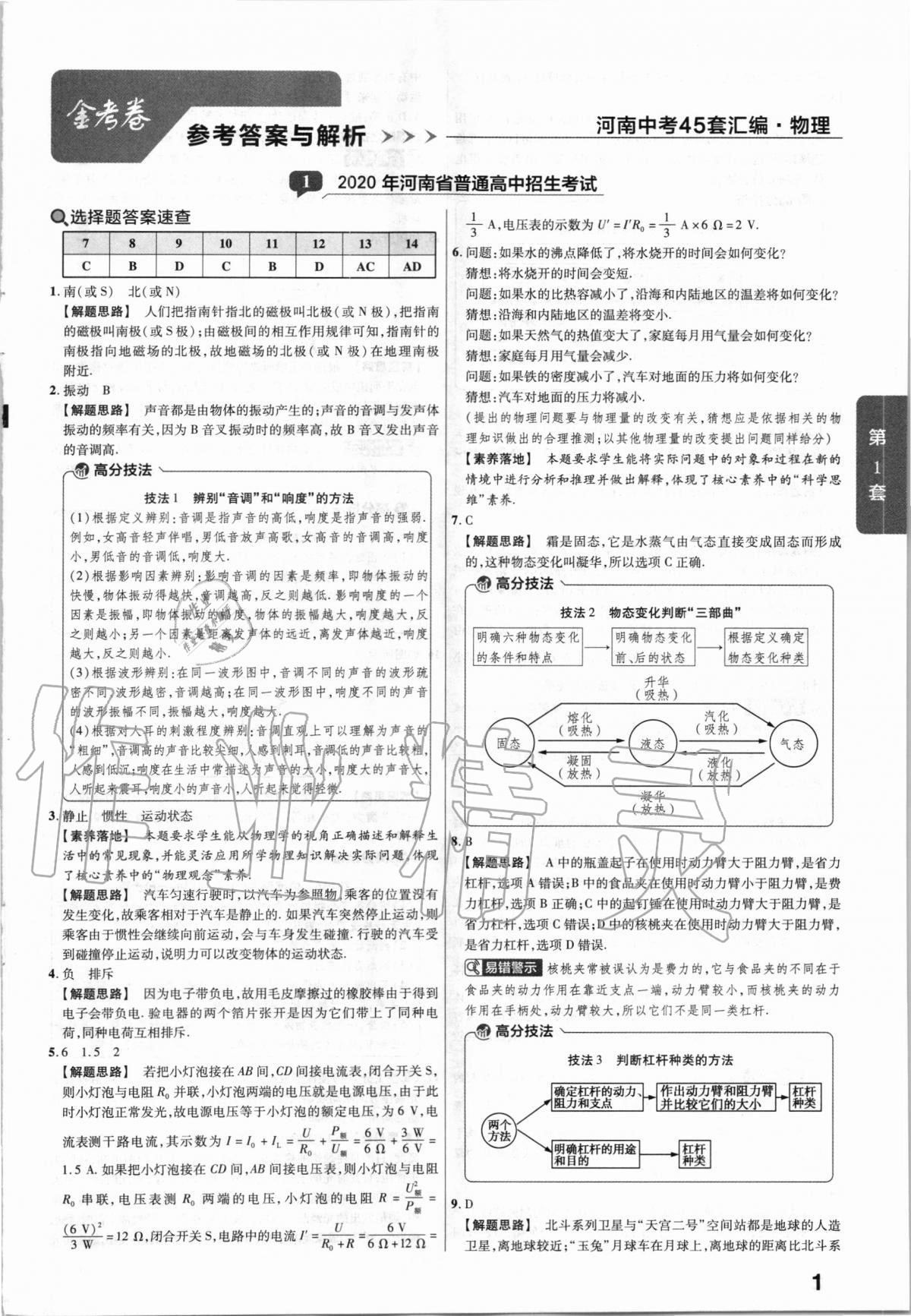 2021年金考卷河南中考45套匯編物理 第1頁