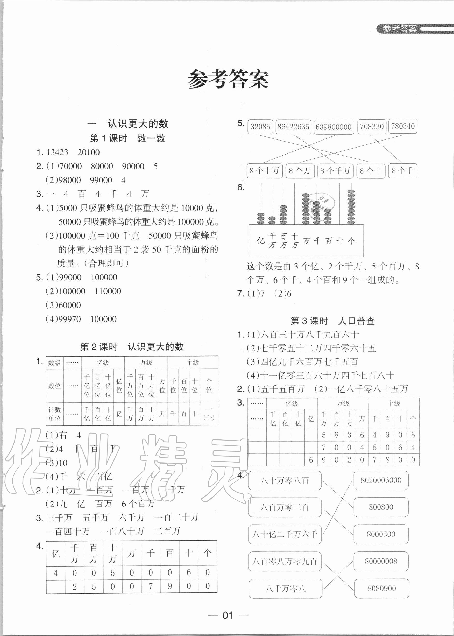 2020年木頭馬分層課課練四年級數(shù)學(xué)上冊北師大版 參考答案第1頁