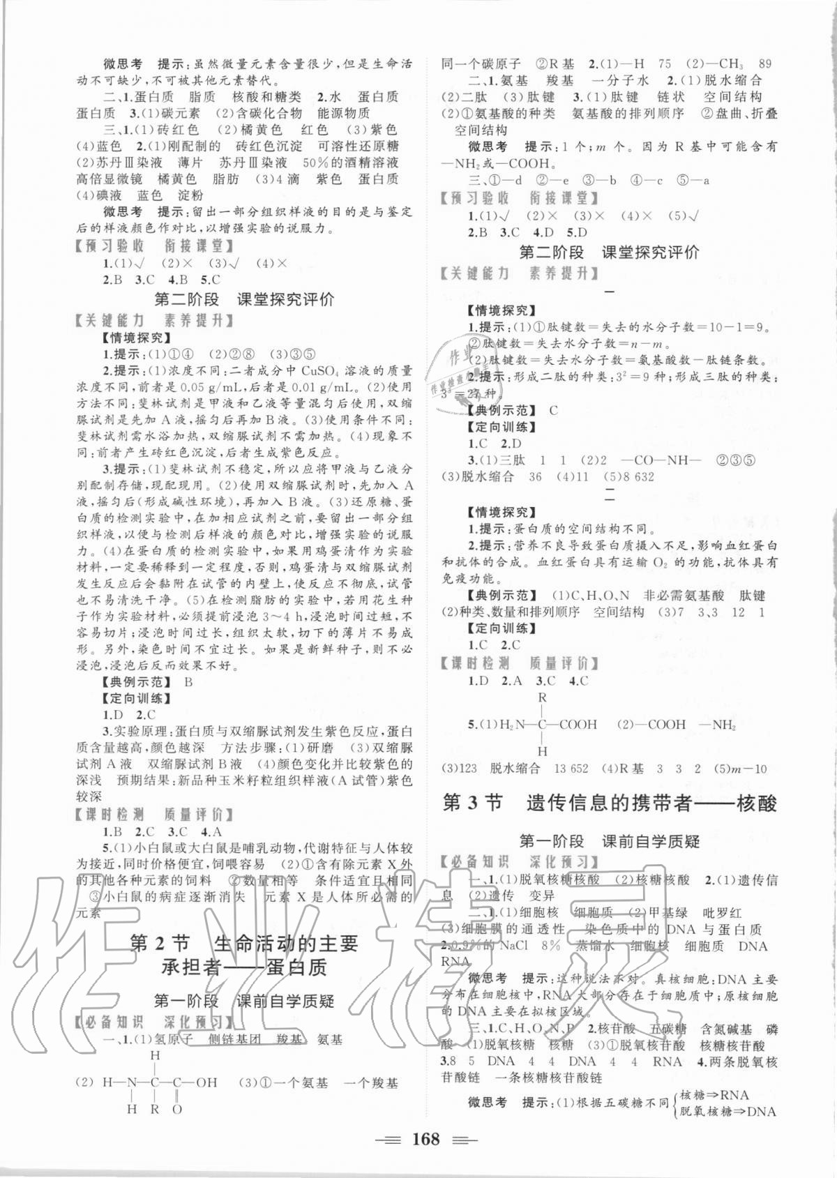 2020年點金訓(xùn)練精講巧練高中生物必修一人教版 參考答案第2頁