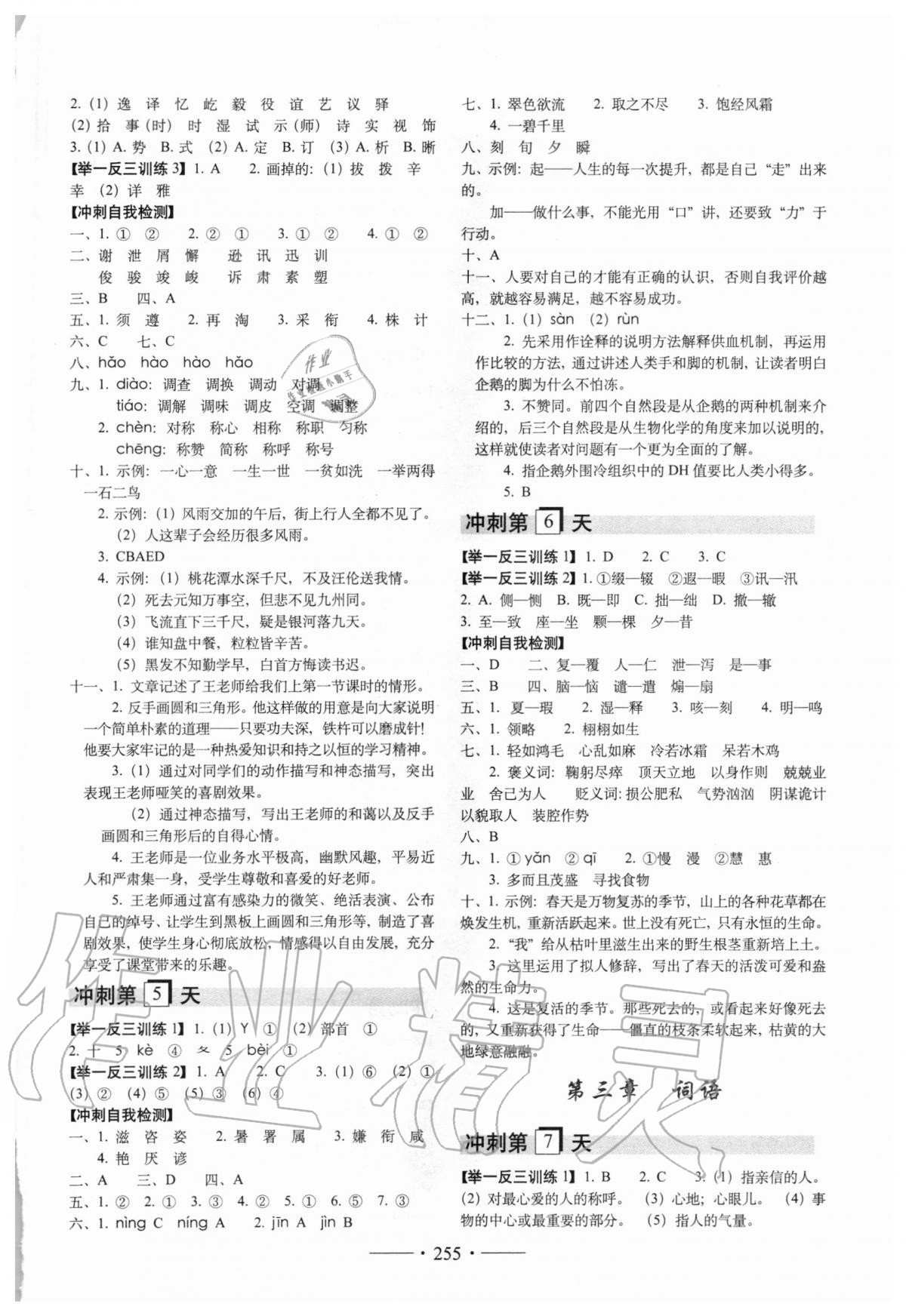 2020年小考必备考前冲刺46天语文 参考答案第2页