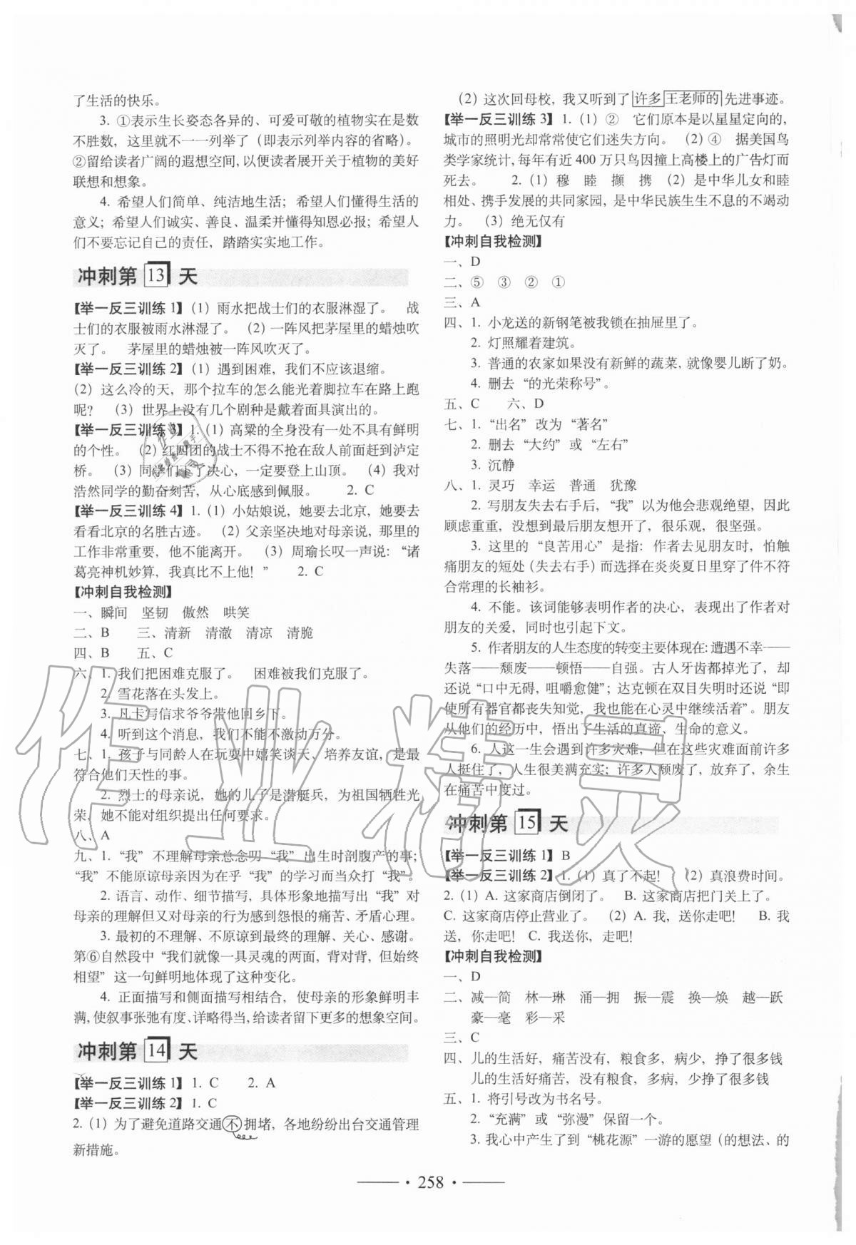 2020年小考必备考前冲刺46天语文 参考答案第5页