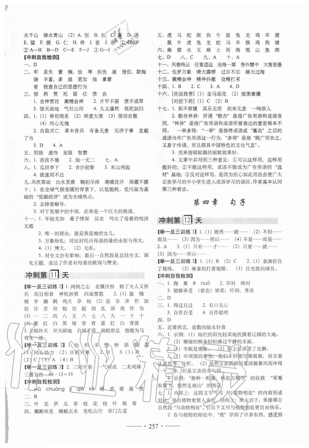 2020年小考必备考前冲刺46天语文 参考答案第4页