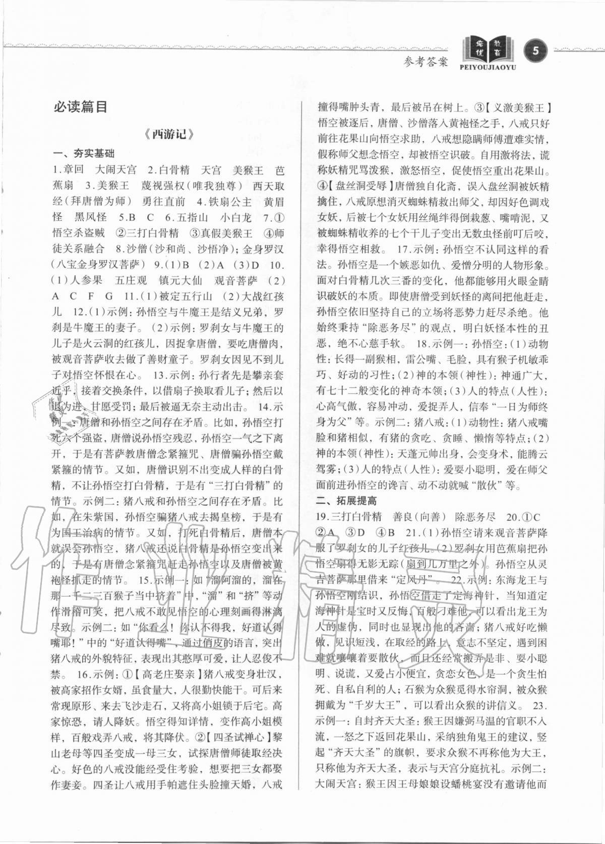 2020年初中生名著閱讀高效訓(xùn)練九年級(jí)語(yǔ)文人教版 參考答案第5頁(yè)