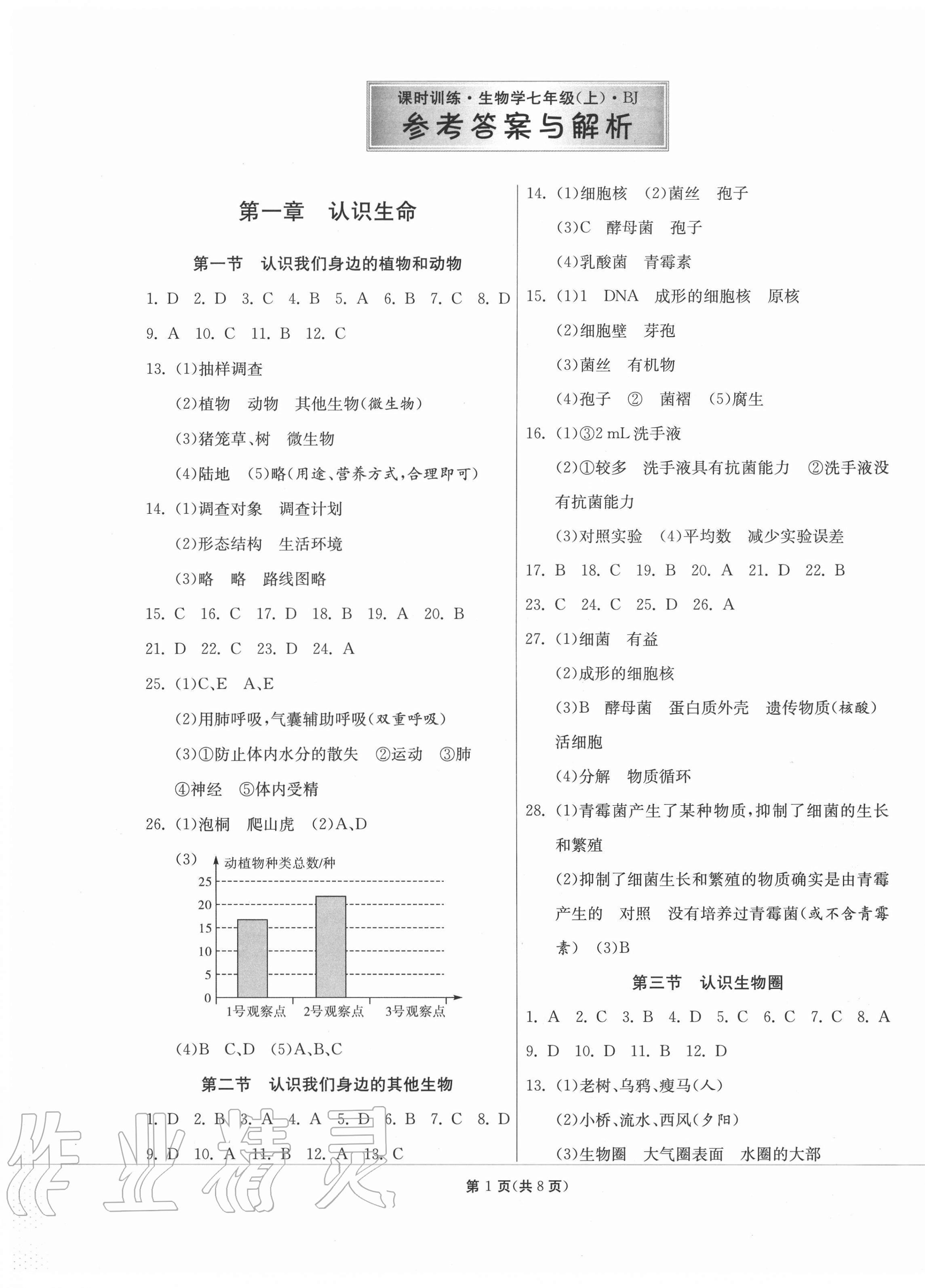 2020年課時(shí)訓(xùn)練七年級生物學(xué)上冊人教版北京專用江蘇人民出版社 第1頁