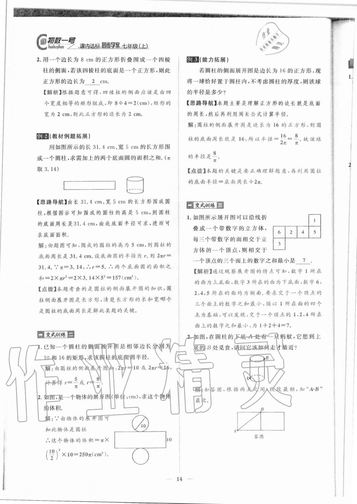 2020年课内达标同步学案初数一号七年级数学上册北师大版 参考答案第11页