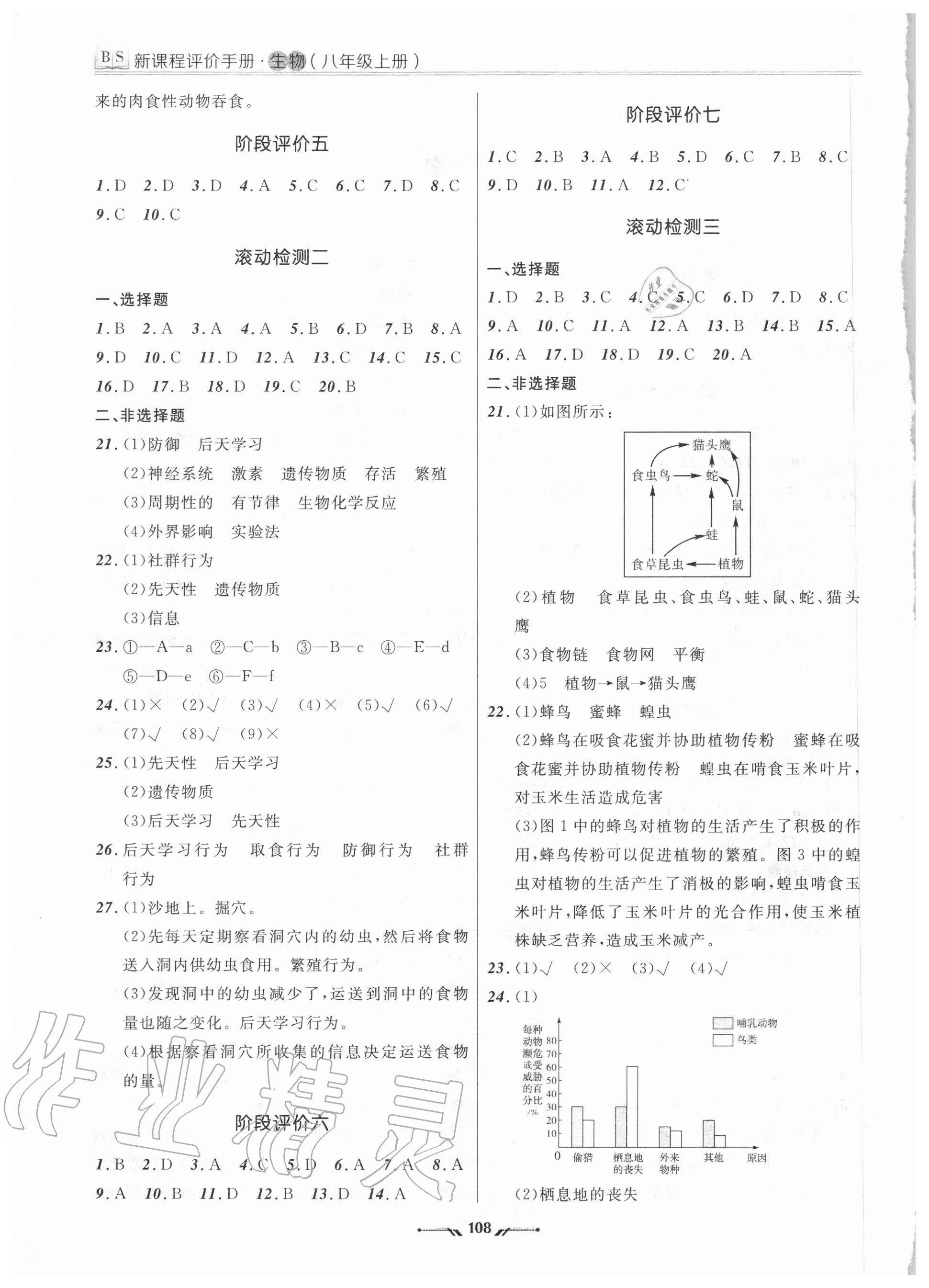 2020年新課程評價手冊八年級生物上冊北師大版 參考答案第2頁
