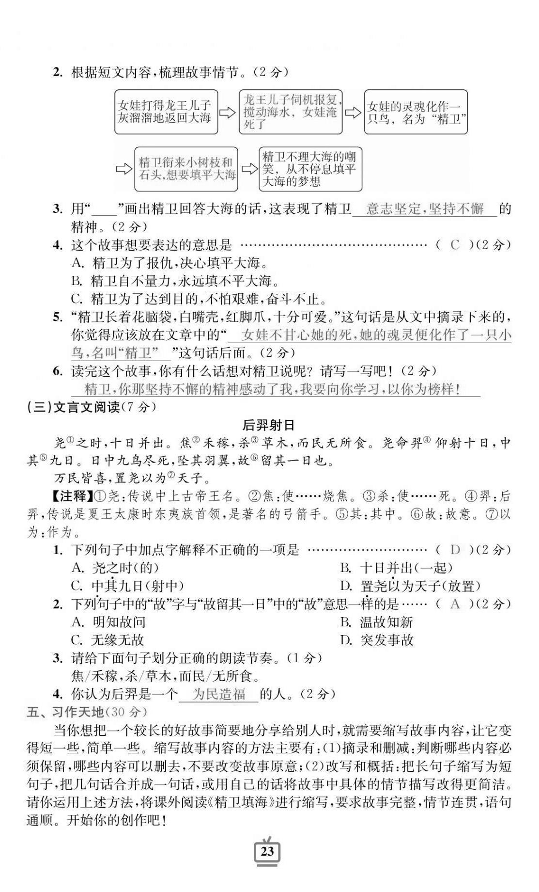 2020年小學(xué)生綜合素質(zhì)標(biāo)準(zhǔn)卷五年級語文上冊人教版 參考答案第20頁