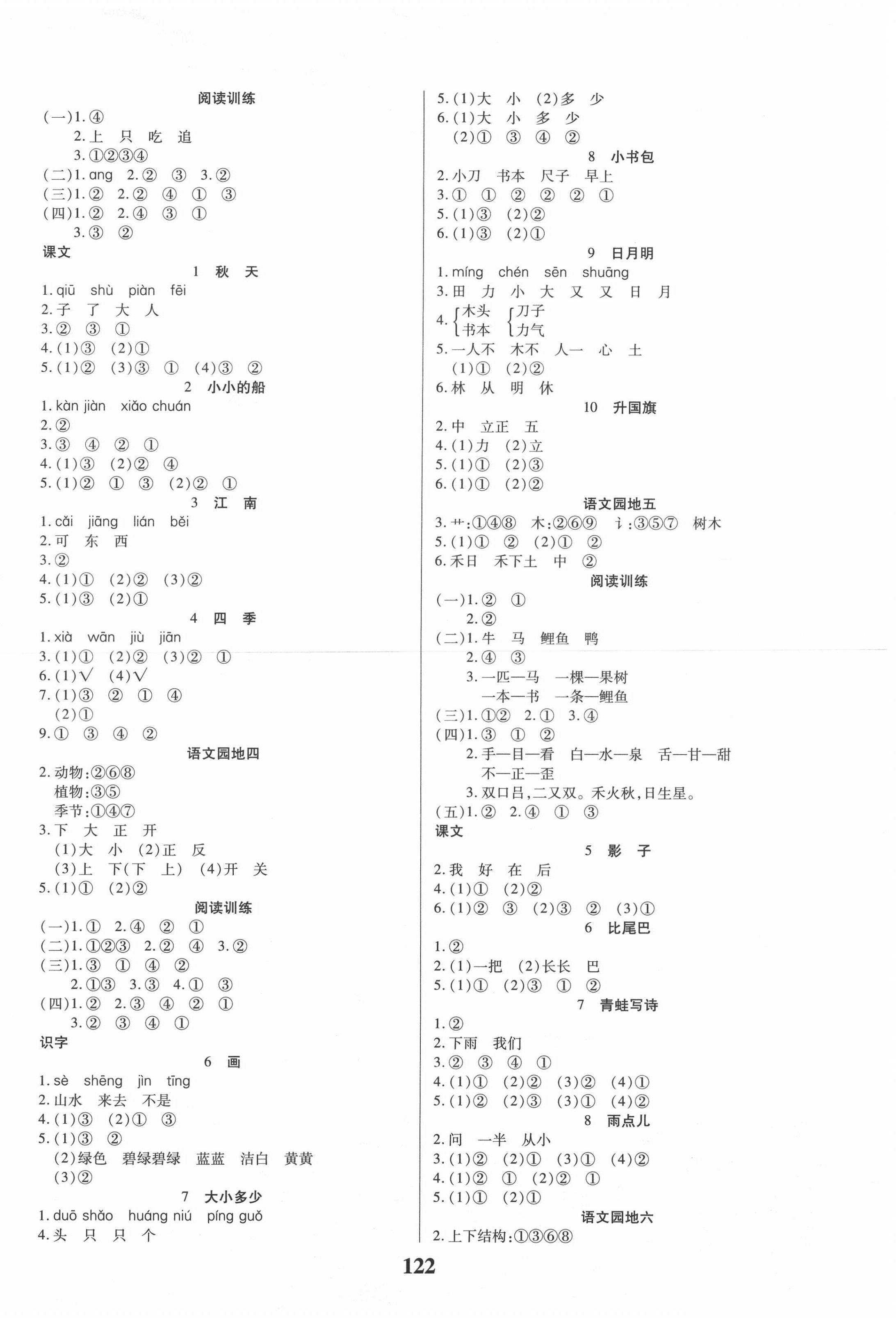 2020年培优三好生一年级语文上册部编版福建专版 参考答案第2页