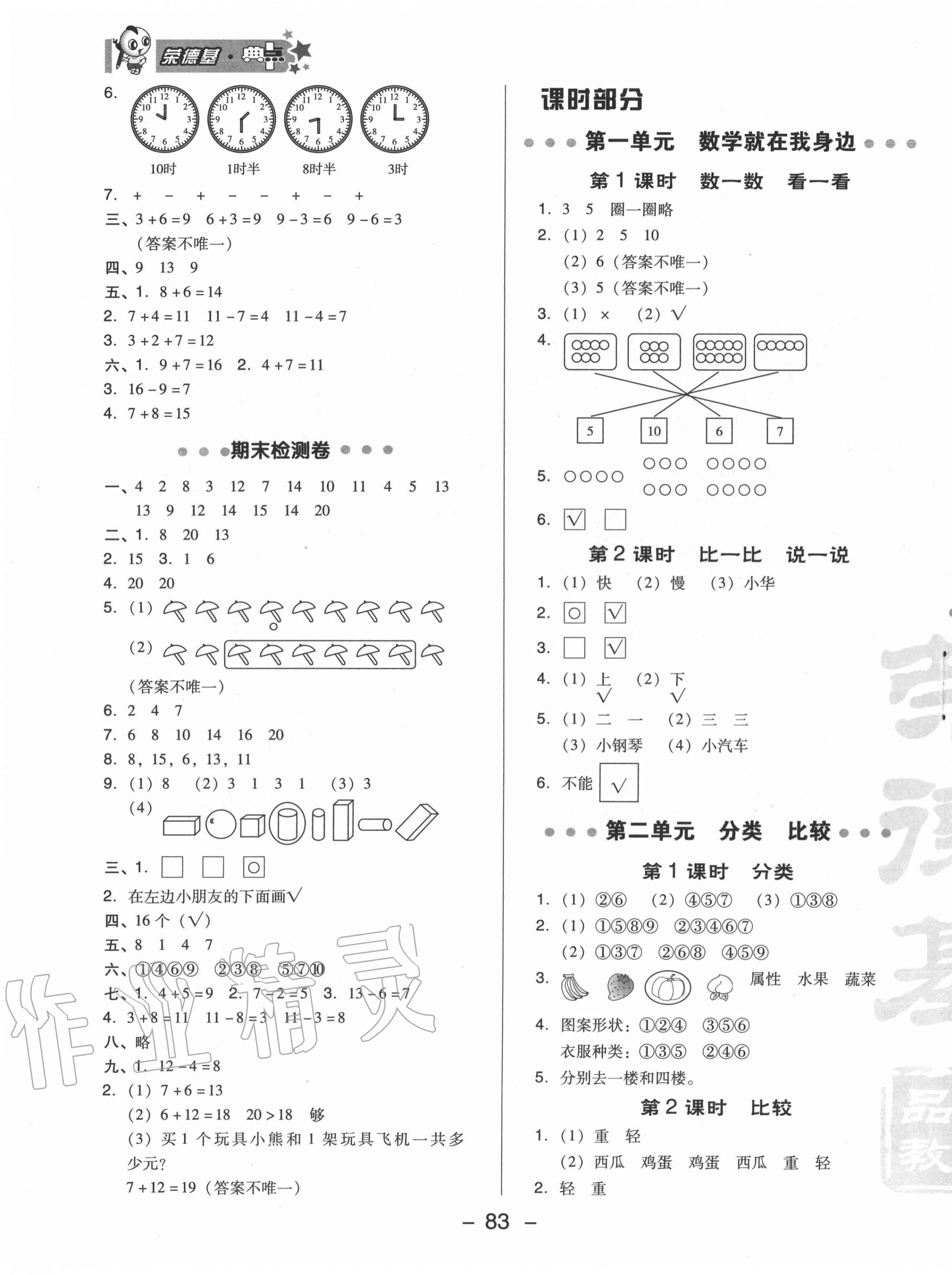 2020年綜合應(yīng)用創(chuàng)新題典中點(diǎn)一年級(jí)數(shù)學(xué)上冊(cè)北京課改版 參考答案第3頁