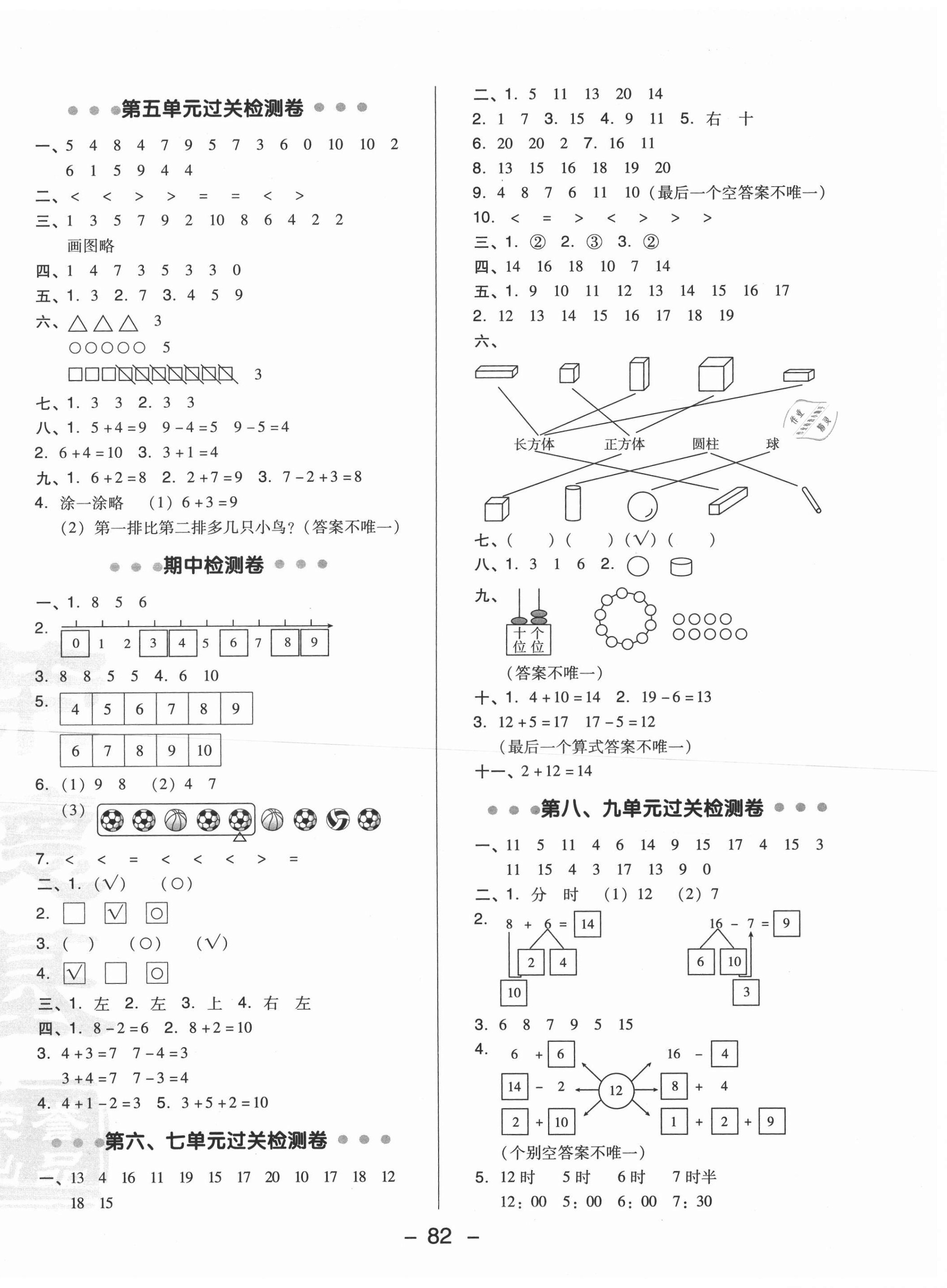 2020年綜合應用創(chuàng)新題典中點一年級數(shù)學上冊北京課改版 參考答案第2頁