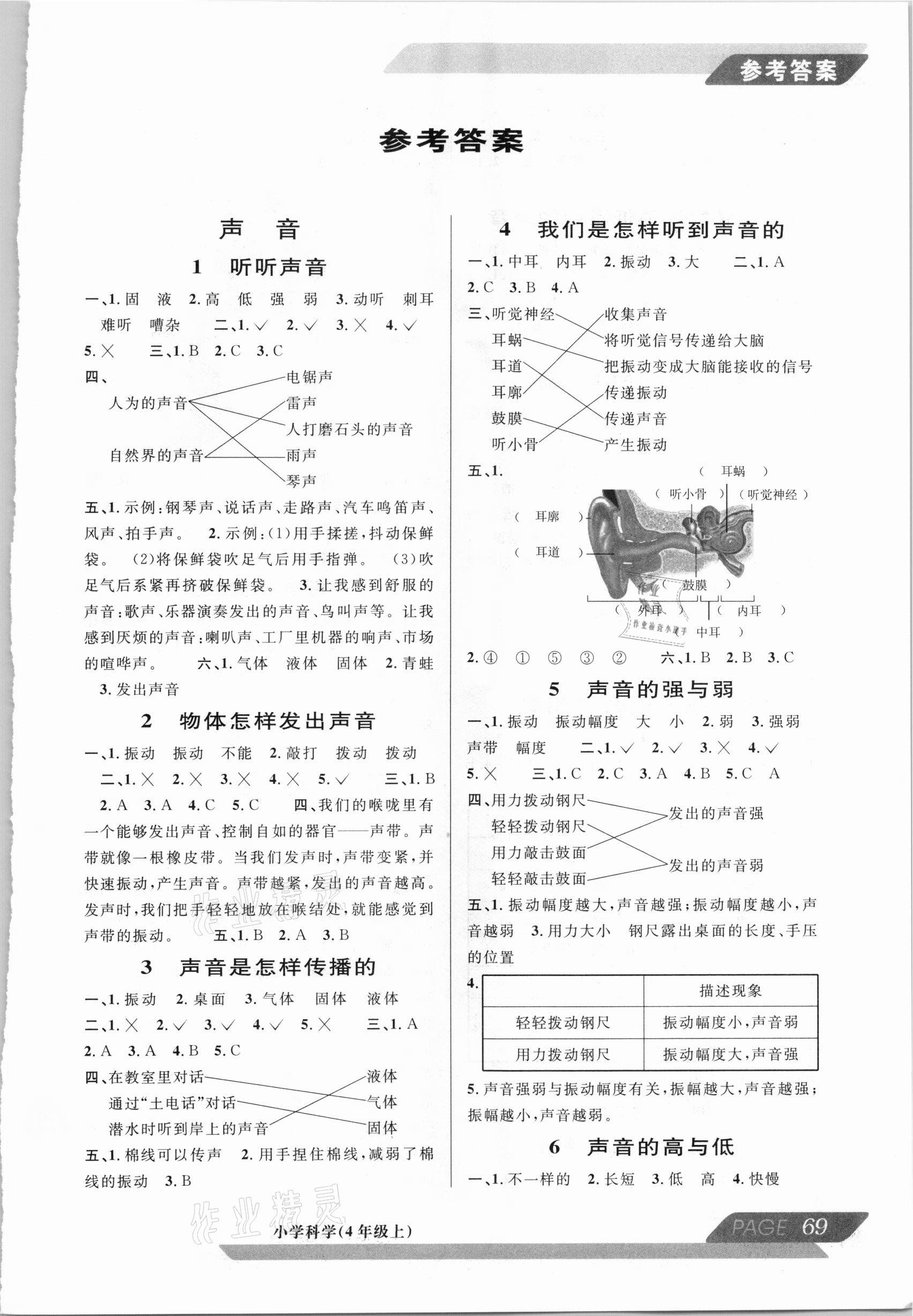 2020年新編教與學四年級科學上冊教科版 參考答案第1頁