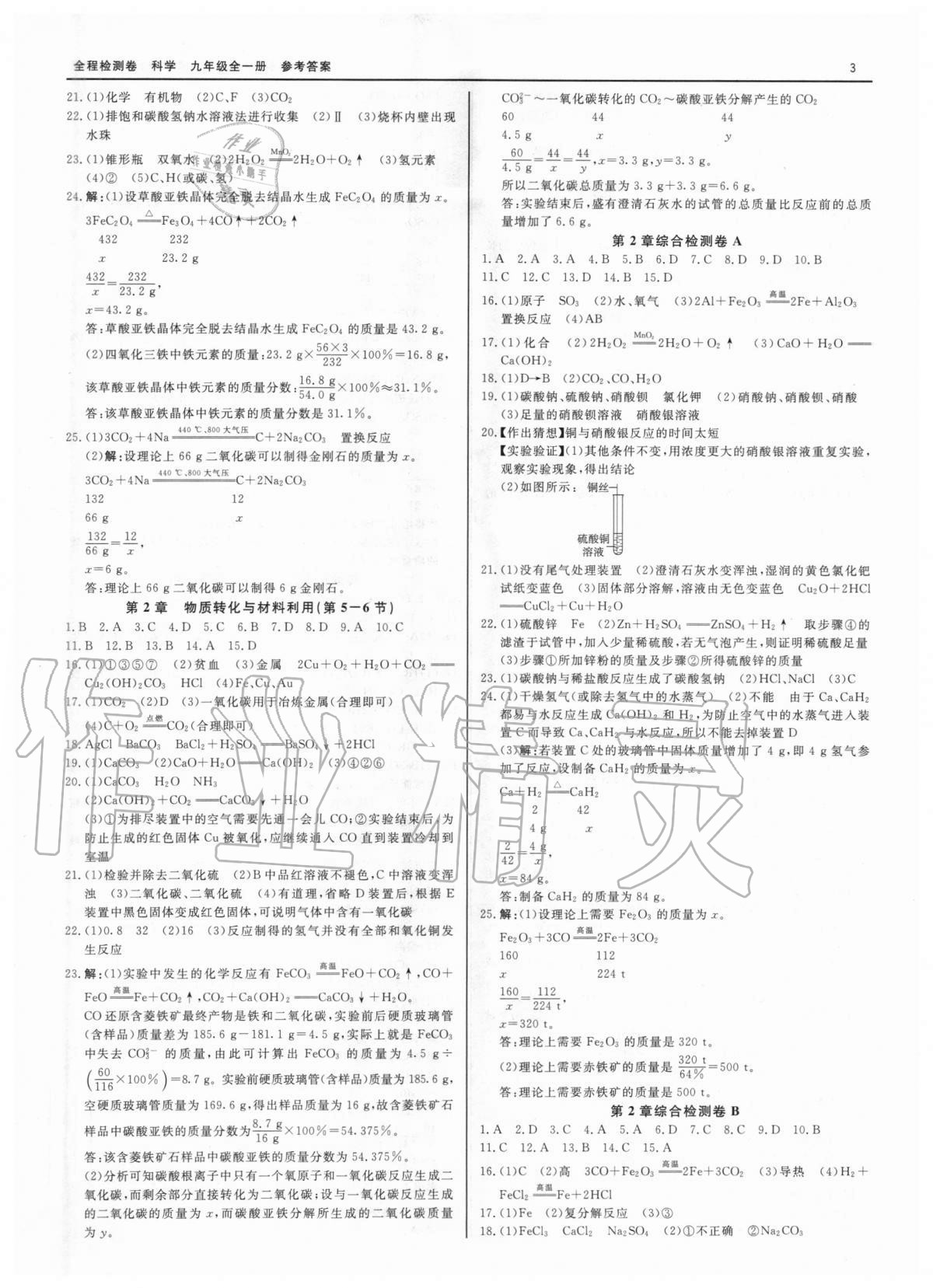 2020年精彩練習全程檢測卷九年級科學全一冊浙教版 第3頁