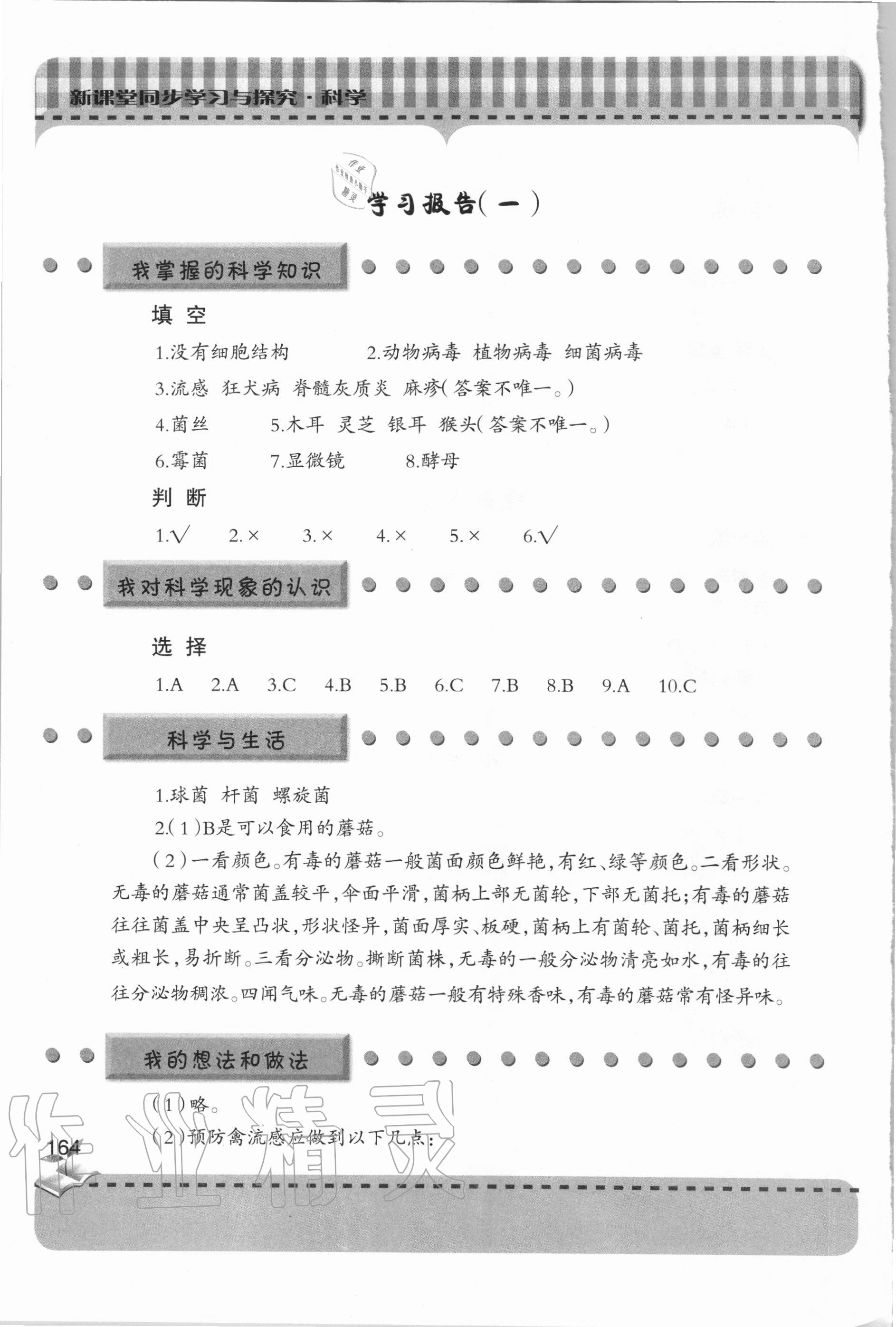 2020年新课堂同步学习与探究六年级科学上学期青岛版 参考答案第3页