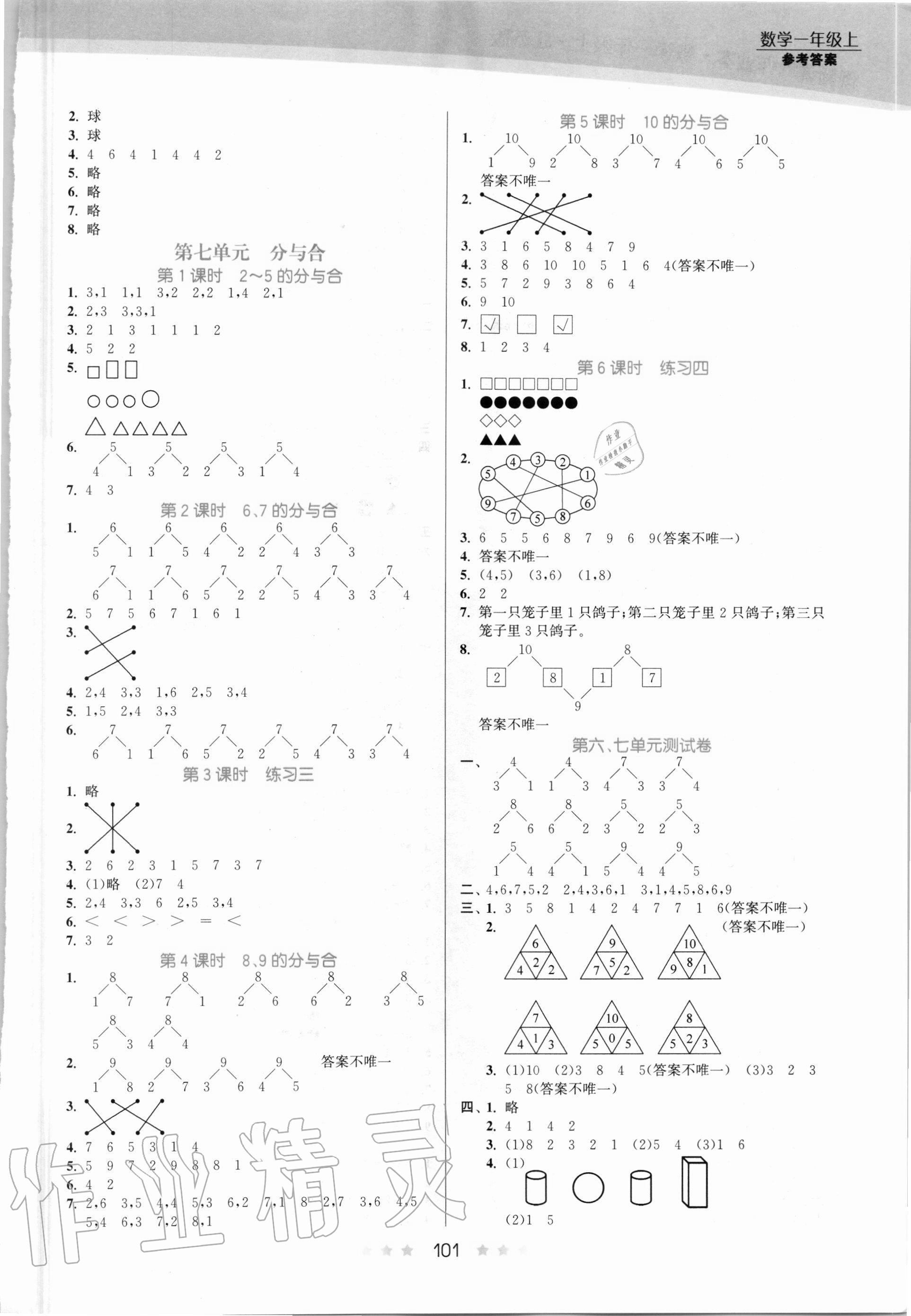 2020年創(chuàng)新課時作業(yè)本一年級數(shù)學(xué)上冊江蘇版 第3頁