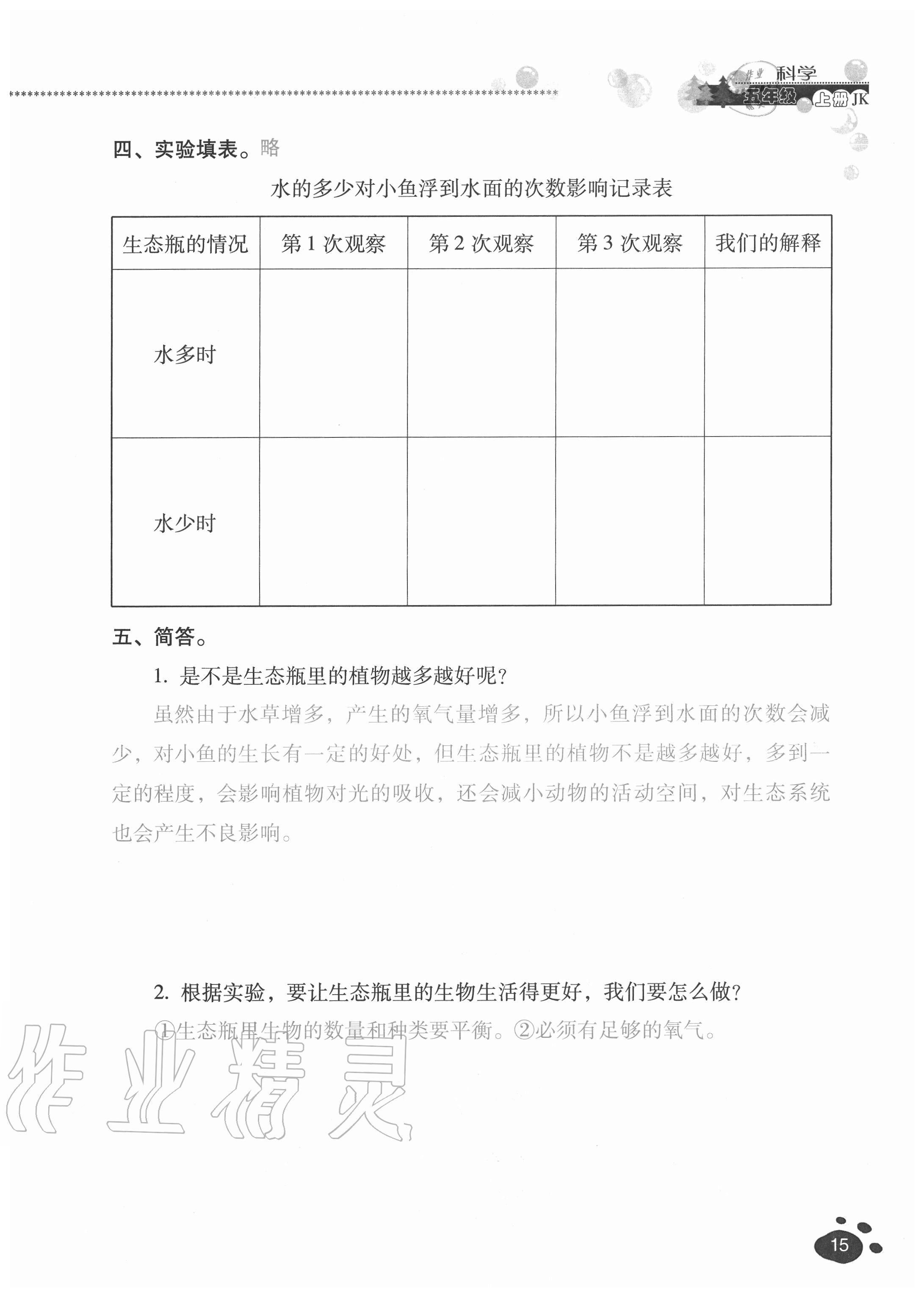 2020年云南省标准教辅同步指导训练与检测五年级科学上册教科版 参考答案第14页