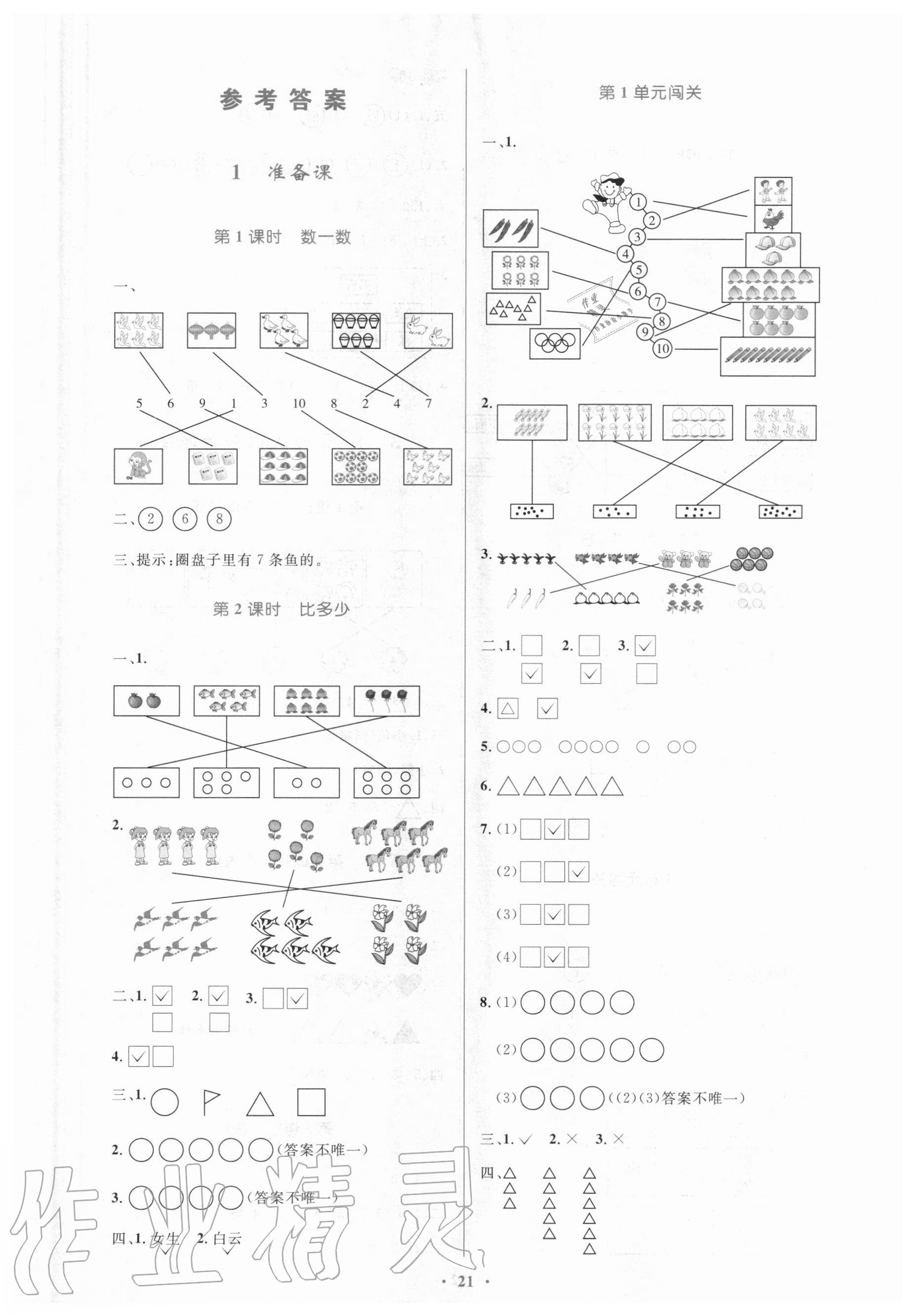 2020年小學(xué)同步測控優(yōu)化設(shè)計(jì)一年級數(shù)學(xué)上冊人教版 第1頁