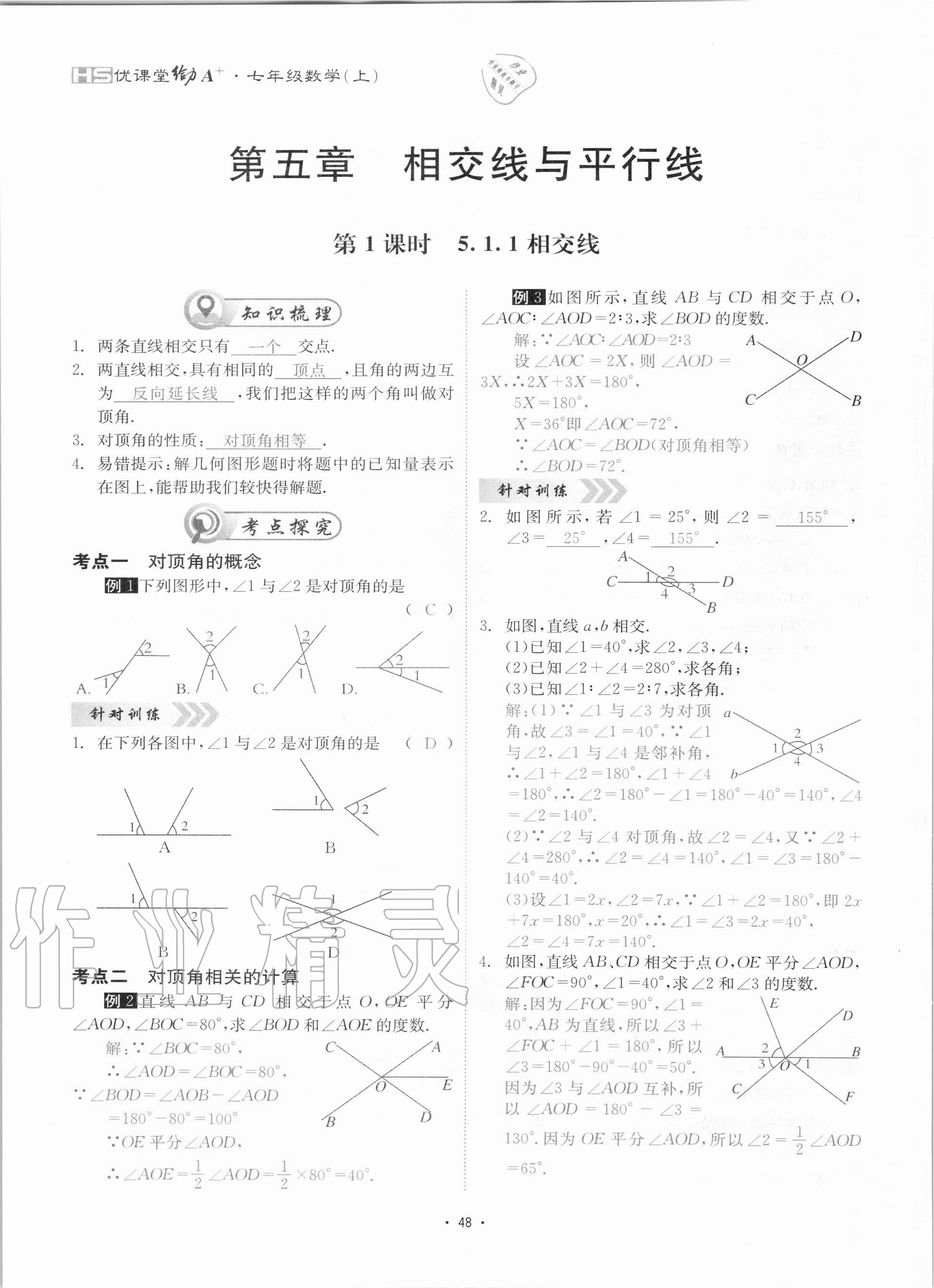 2020年優(yōu)課堂給力A加七年級數(shù)學(xué)上冊華師大版 參考答案第48頁