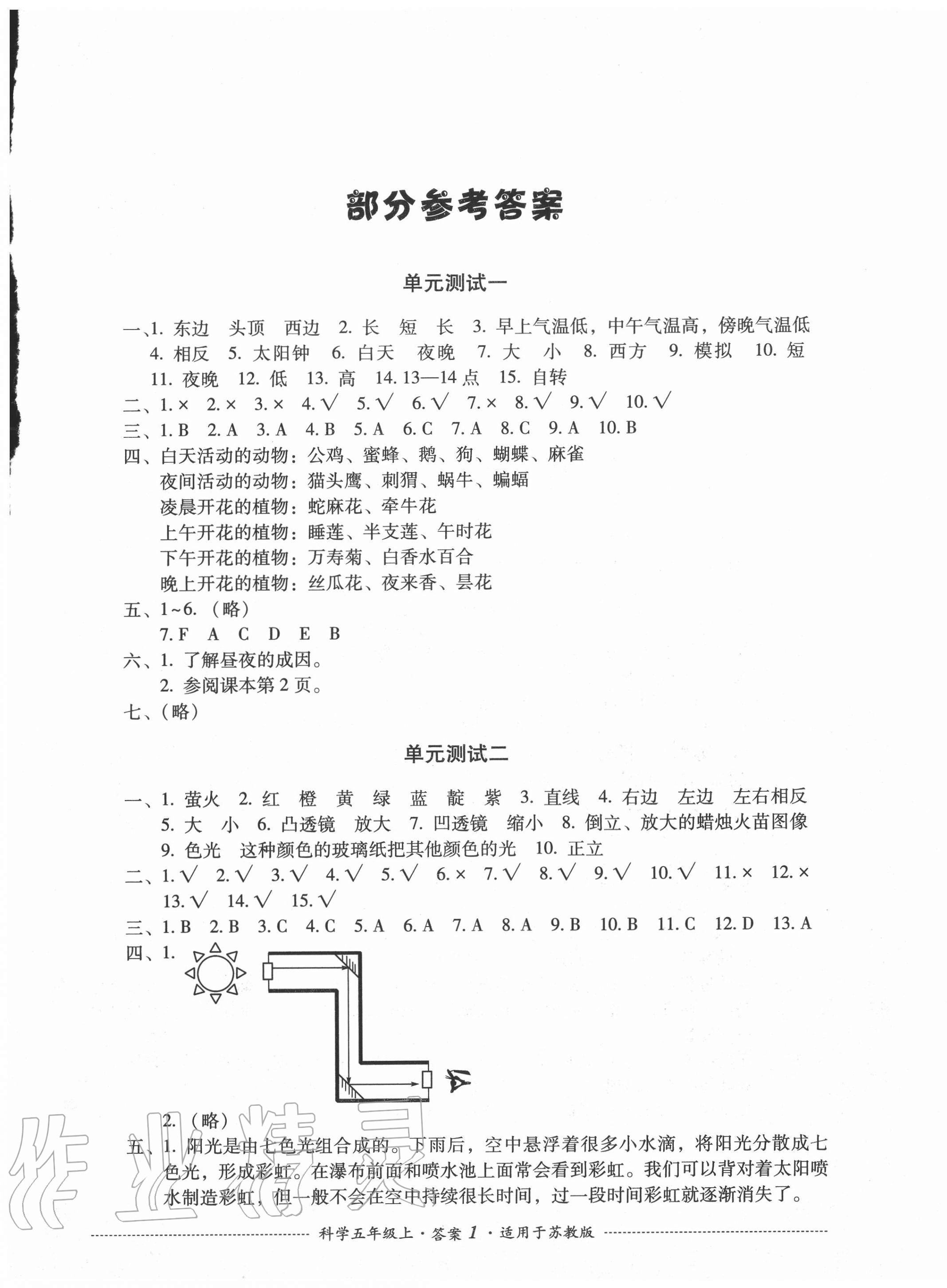 2020年单元测试五年级科学上册苏教版四川教育出版社 第1页