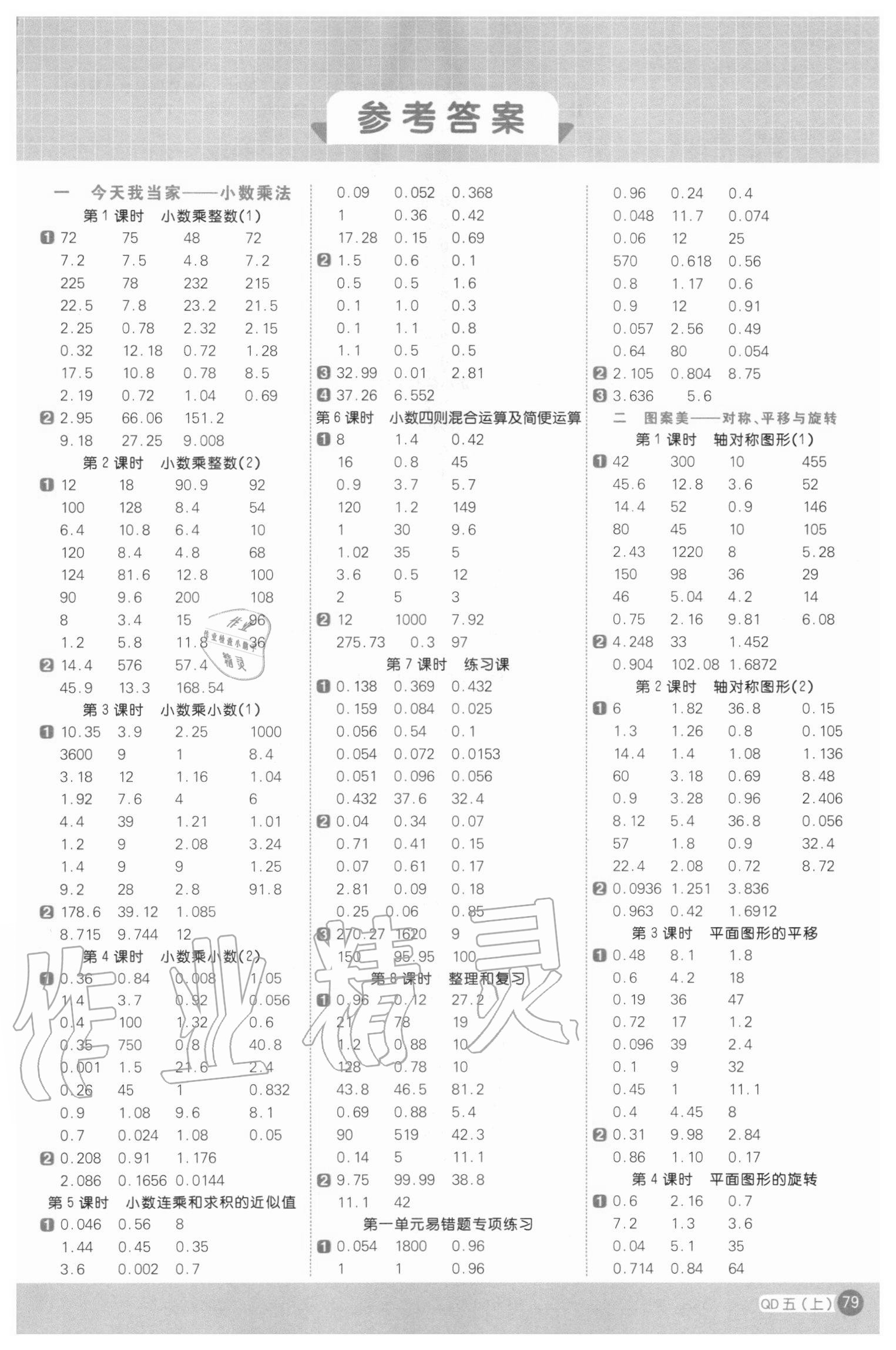 2020年陽光同學計算小達人五年級數學上冊青島版 第1頁