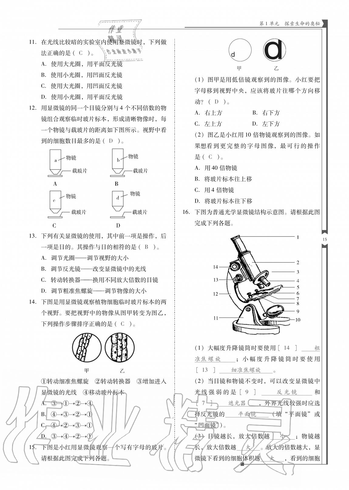 2020年云南省標(biāo)準(zhǔn)教輔優(yōu)佳學(xué)案七年級(jí)生物上冊(cè)蘇教版 參考答案第15頁(yè)