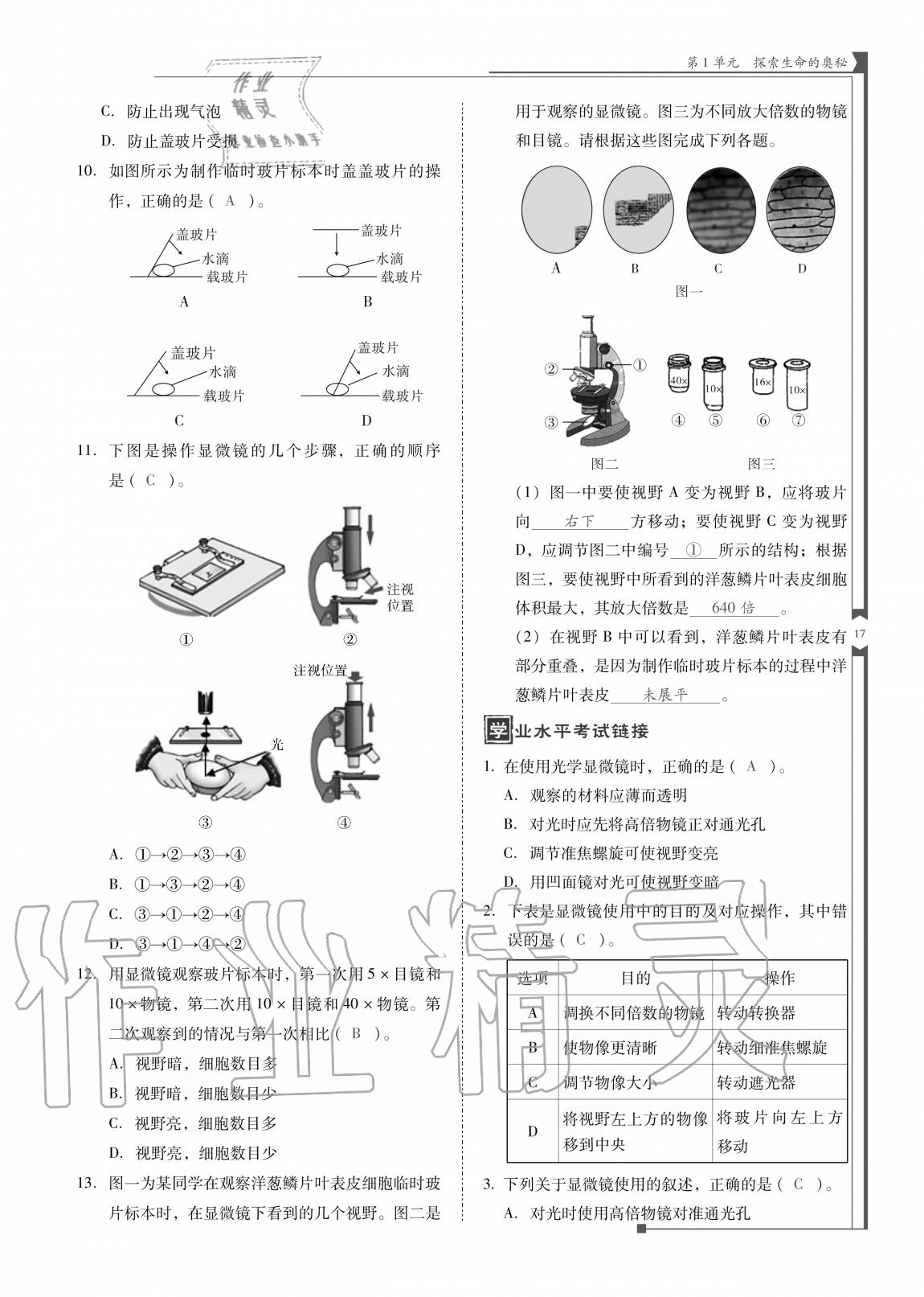 2020年云南省標(biāo)準(zhǔn)教輔優(yōu)佳學(xué)案七年級(jí)生物上冊(cè)蘇教版 參考答案第17頁(yè)