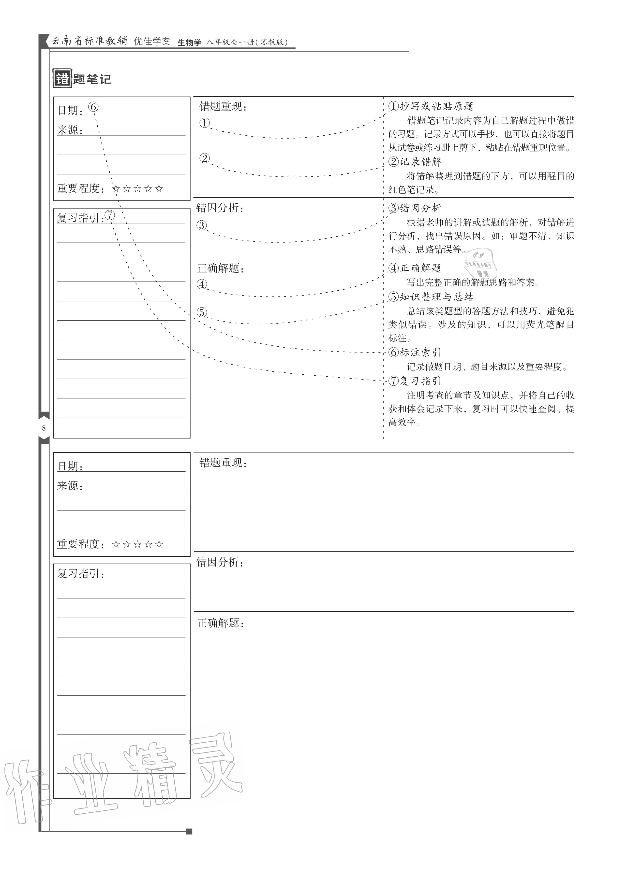 2020年云南省標準教輔優(yōu)佳學案八年級生物全一冊蘇教版 參考答案第8頁