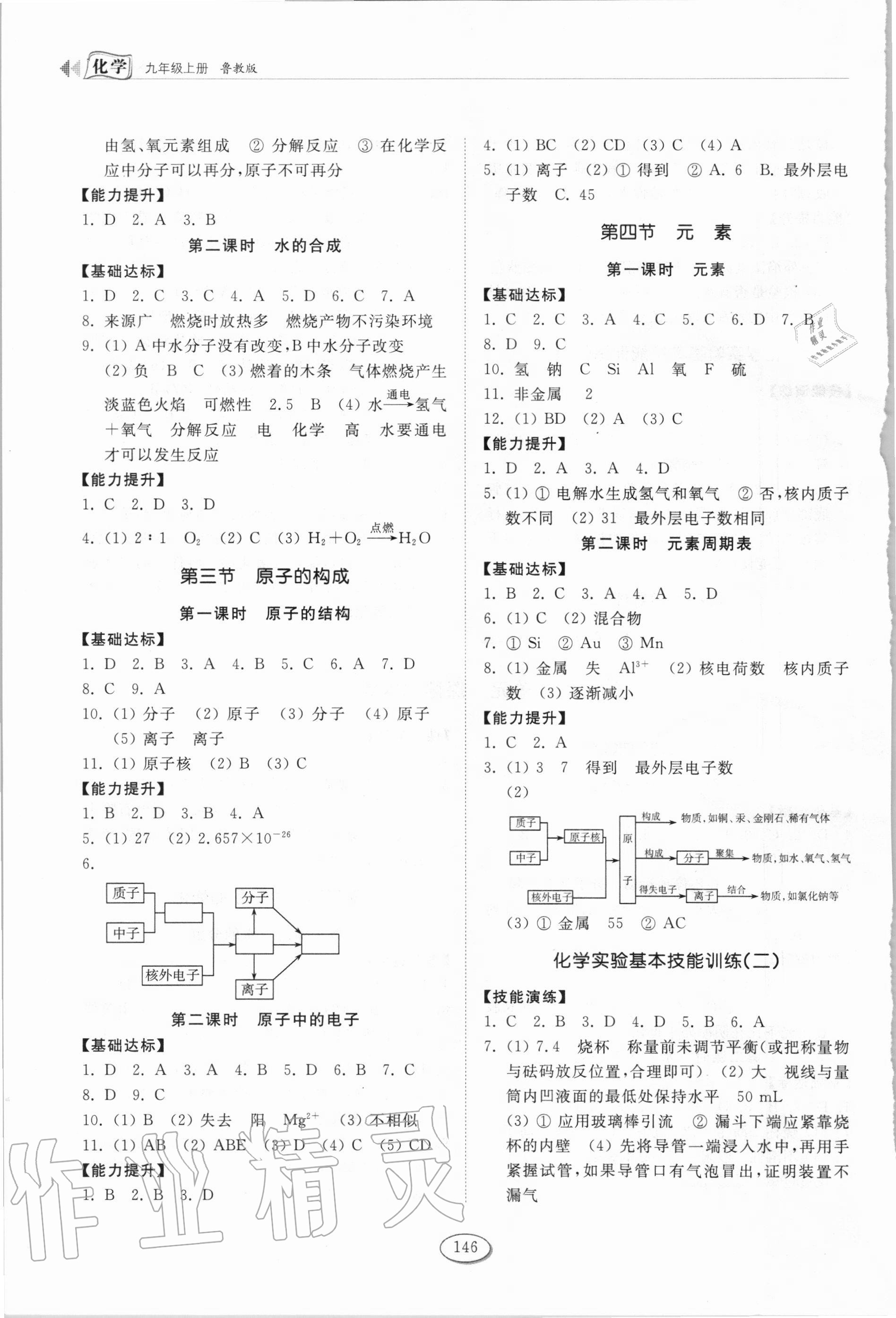 2020年初中同步練習(xí)冊(cè)九年級(jí)化學(xué)上冊(cè)魯教版山東科學(xué)技術(shù)出版社 參考答案第3頁