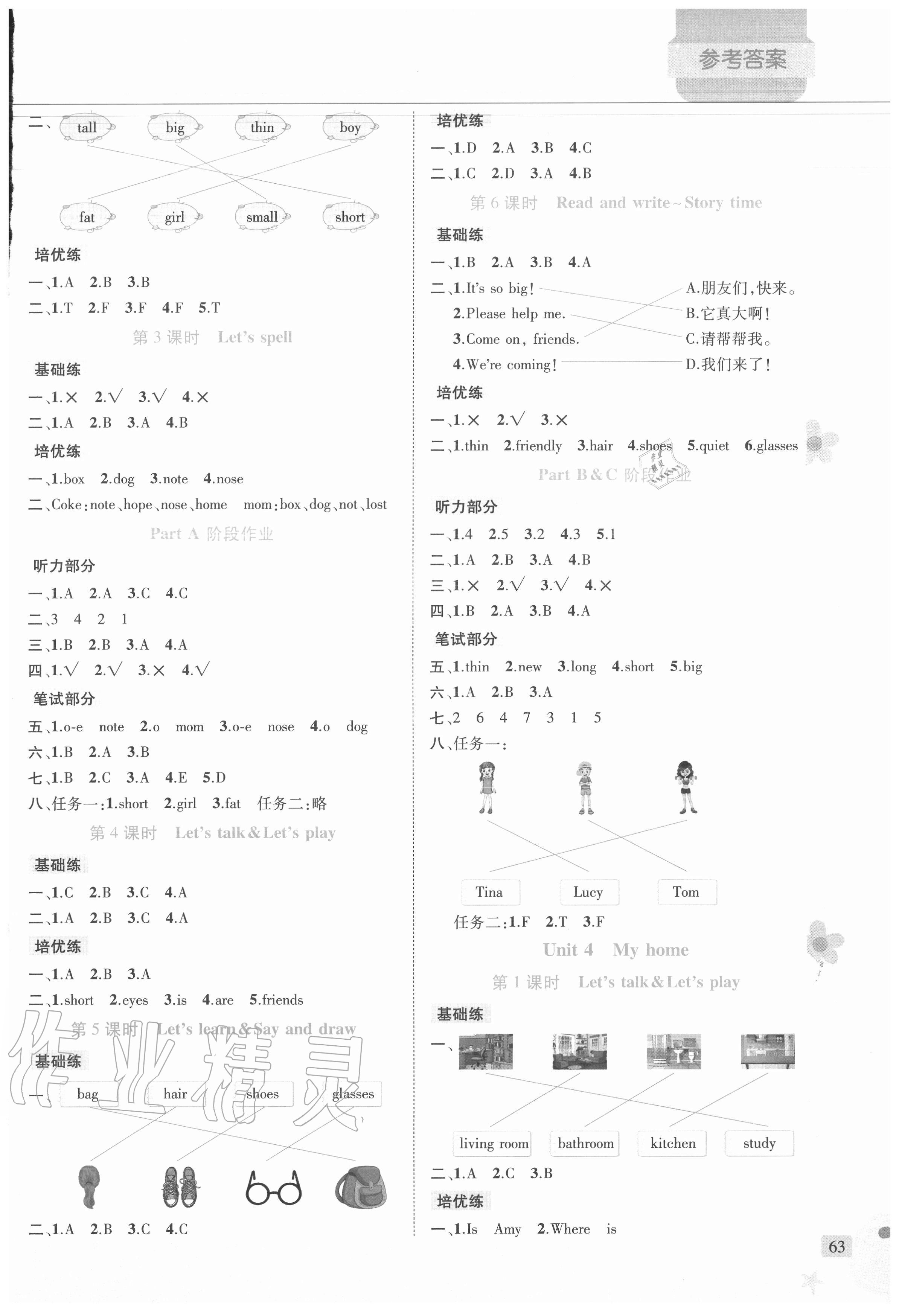 2020年狀元新課堂四年級英語上冊人教PEP版 參考答案第3頁