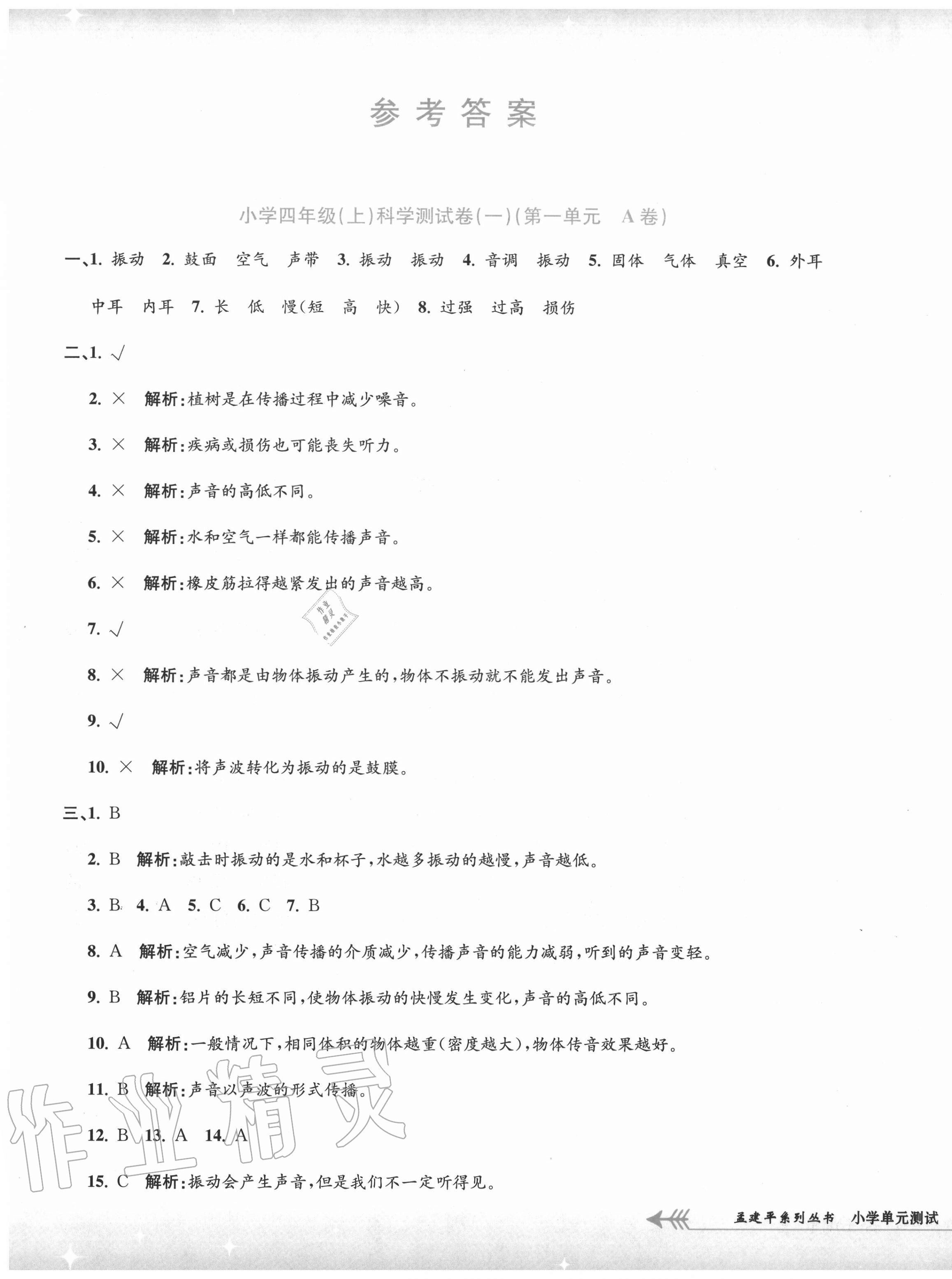 2020年孟建平小學(xué)單元測試四年級科學(xué)上冊教科版 第1頁