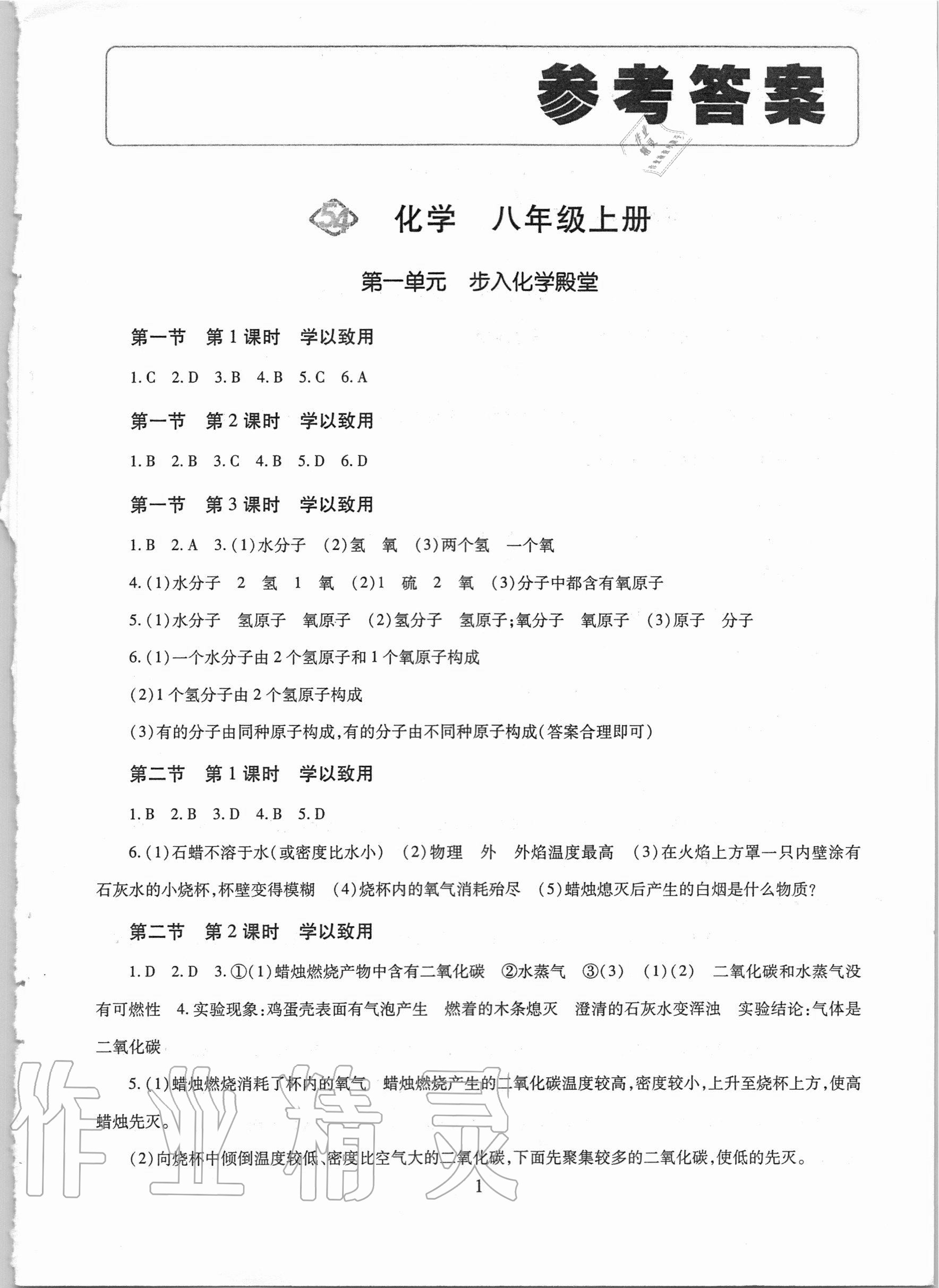 2020年智慧學(xué)習(xí)八年級(jí)化學(xué)上冊(cè)魯教版54制明天出版社 第1頁