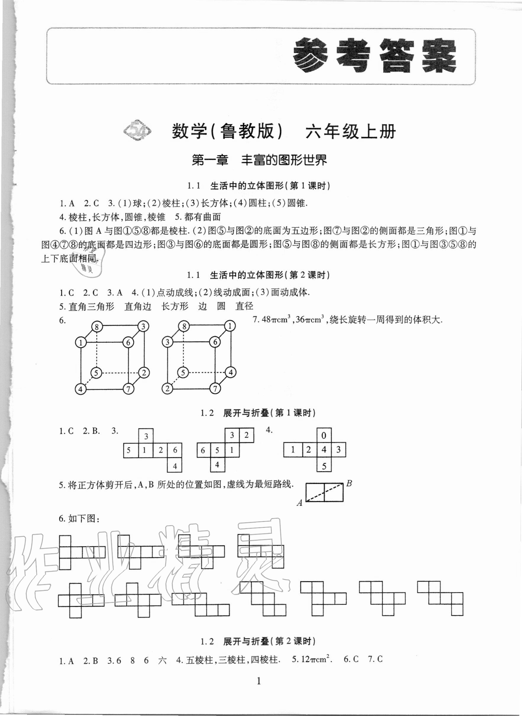 2020年智慧學習六年級數(shù)學上冊魯教版54制明天出版社 第1頁