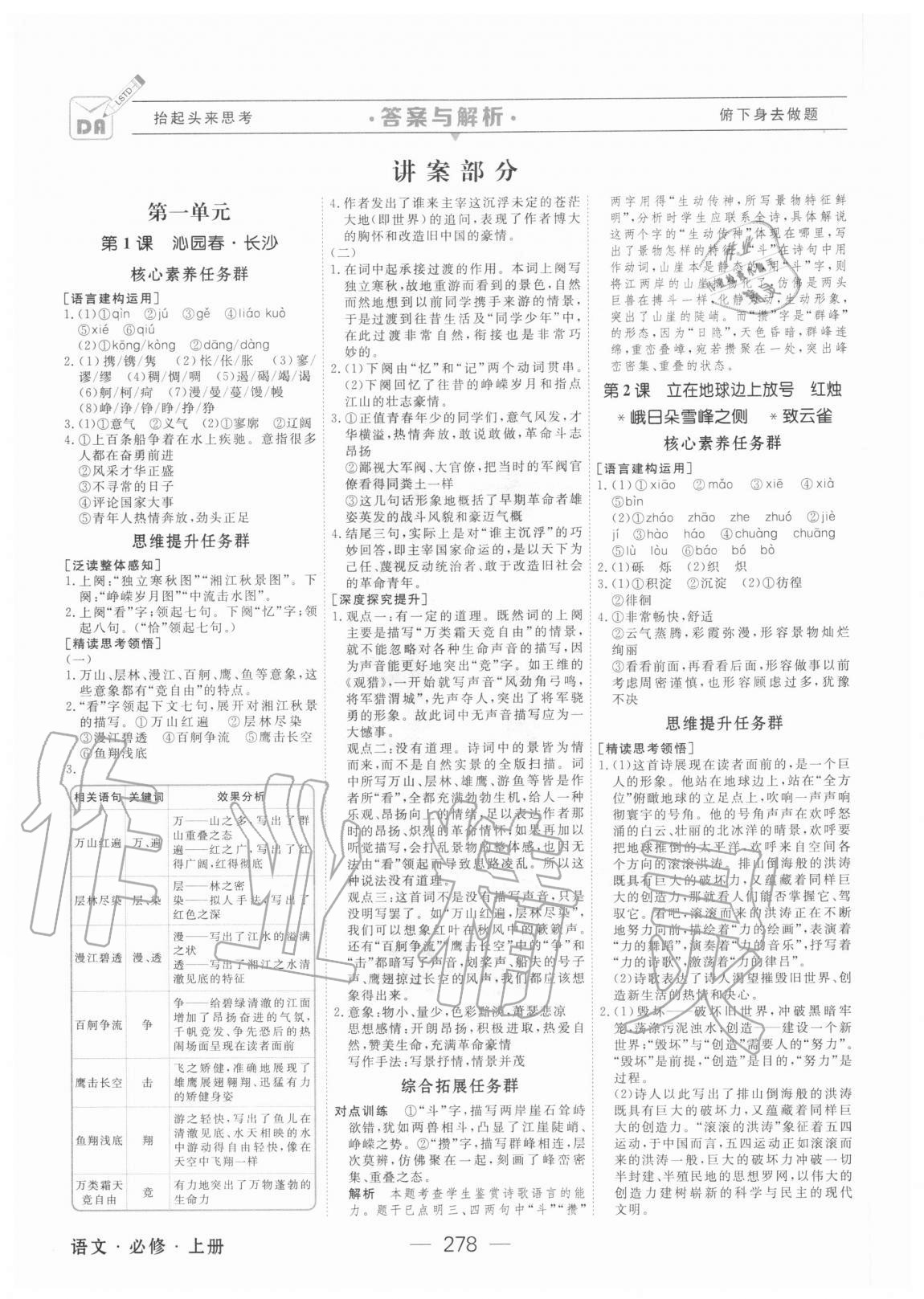 2020年綠色通道語(yǔ)文必修上冊(cè)人教版 參考答案第1頁(yè)