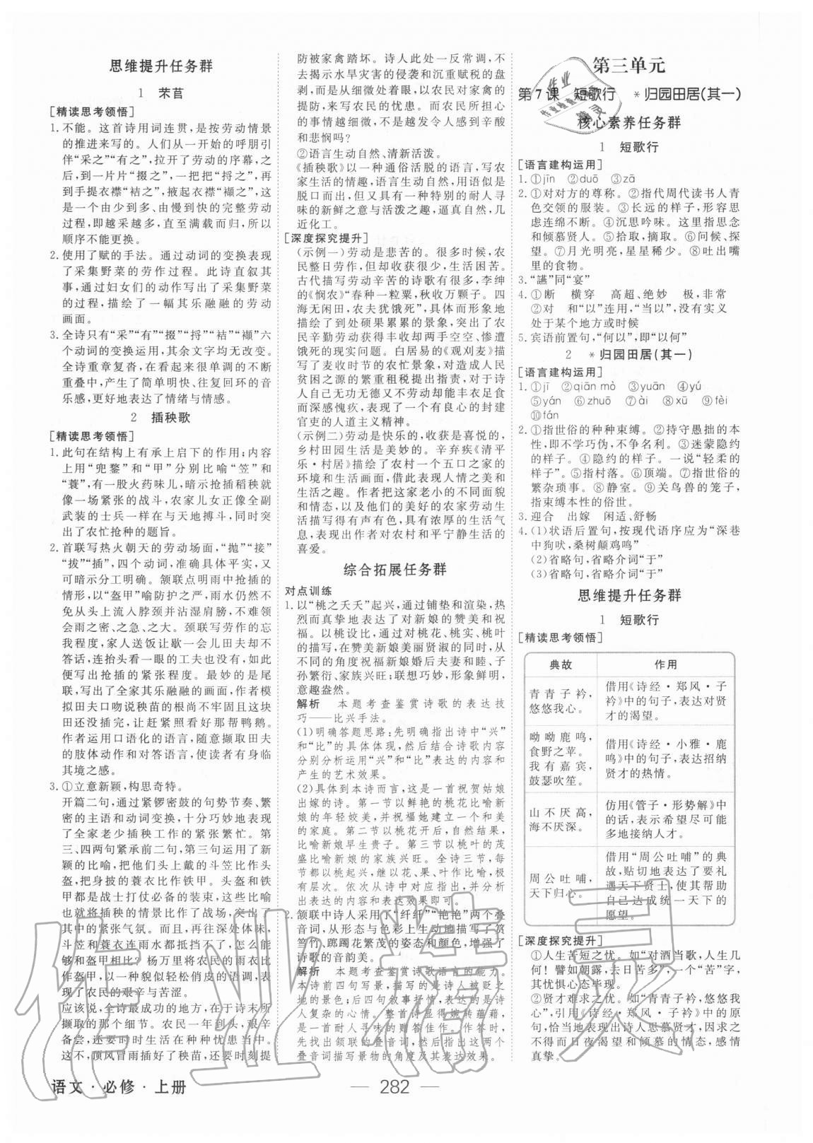 2020年綠色通道語文必修上冊人教版 參考答案第5頁