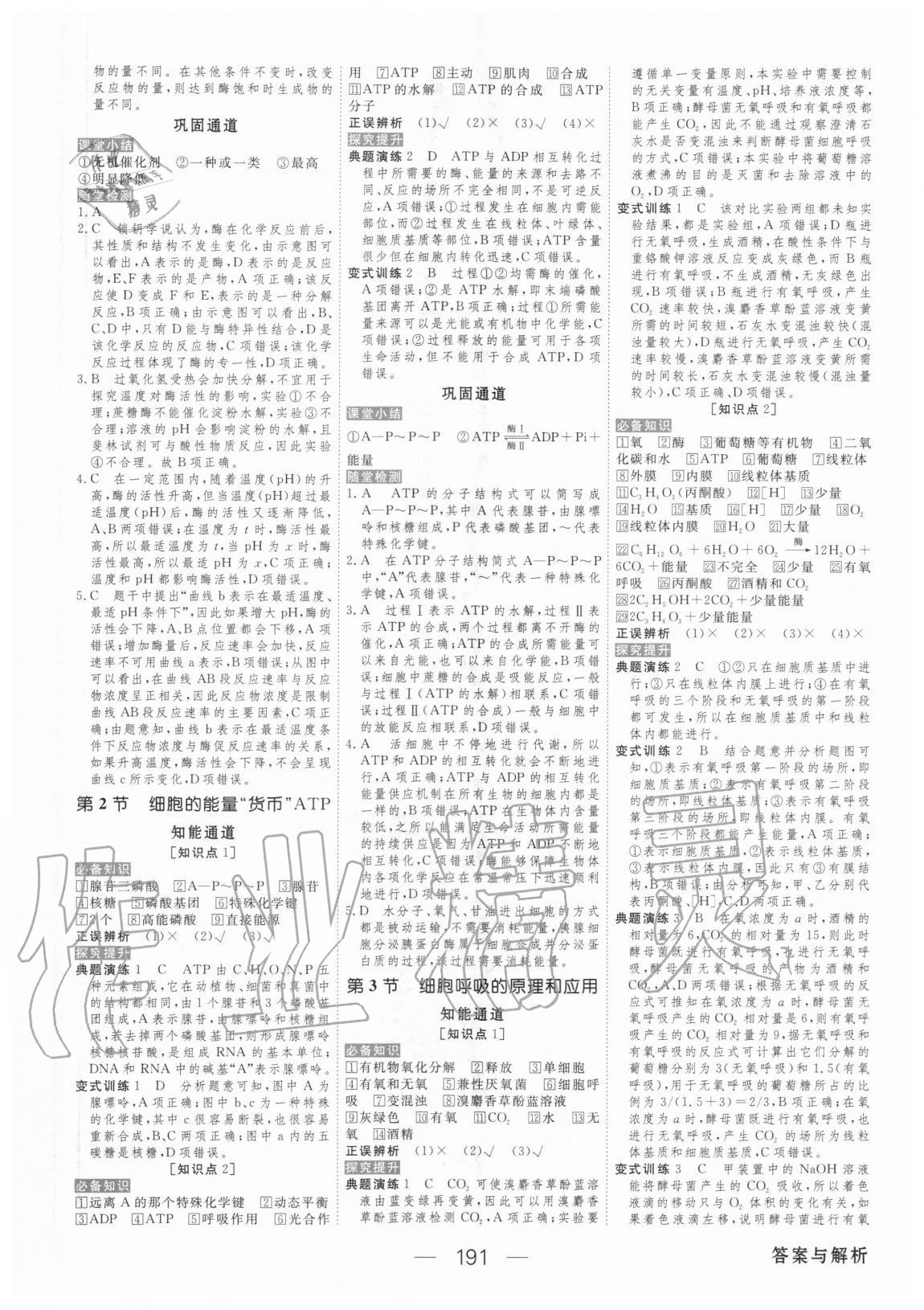 2020年綠色通道生物學(xué)必修1分子與細(xì)胞人教版 參考答案第10頁