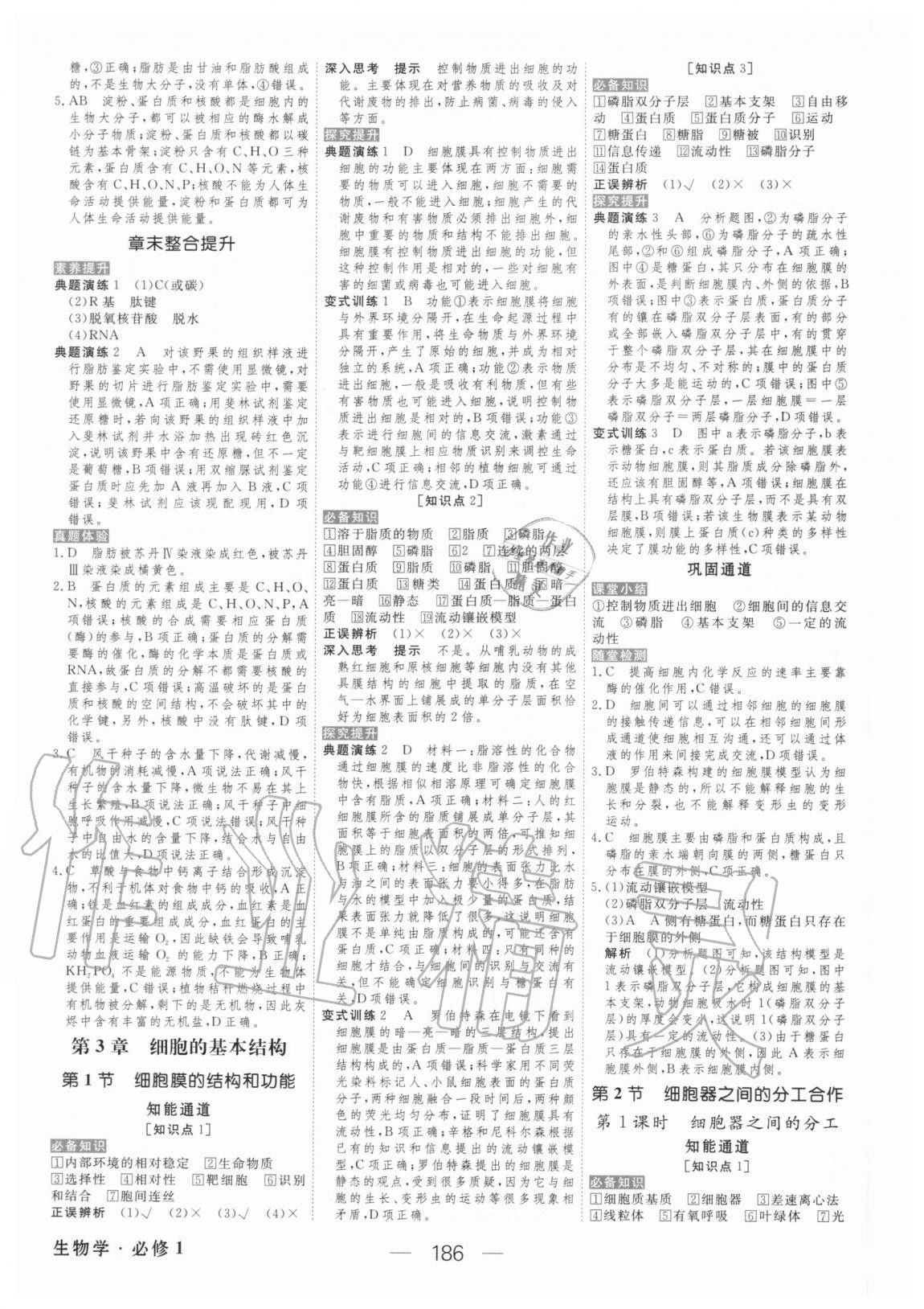 2020年綠色通道生物學(xué)必修1分子與細(xì)胞人教版 參考答案第5頁(yè)