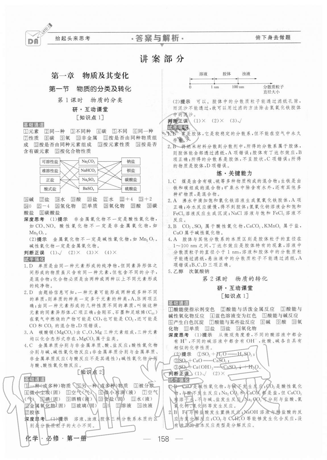 2020年綠色通道高中化學(xué)必修第一冊(cè)人教版 參考答案第1頁(yè)