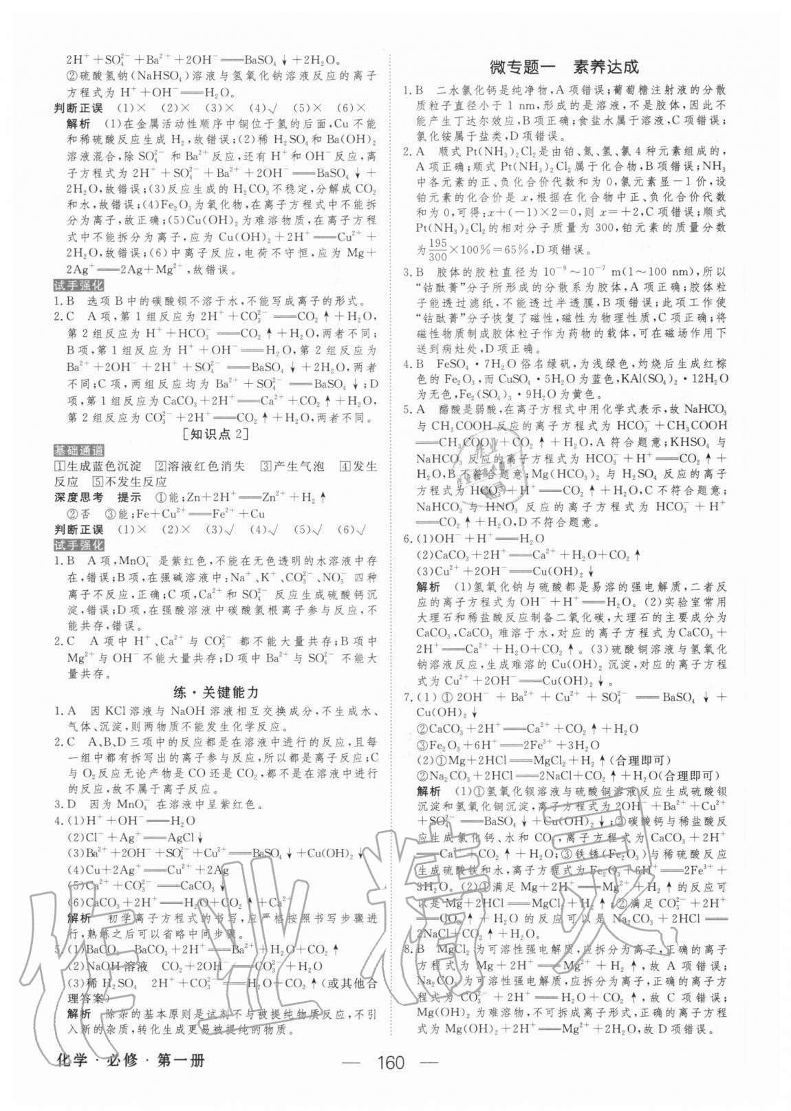 2020年綠色通道高中化學(xué)必修第一冊(cè)人教版 參考答案第3頁