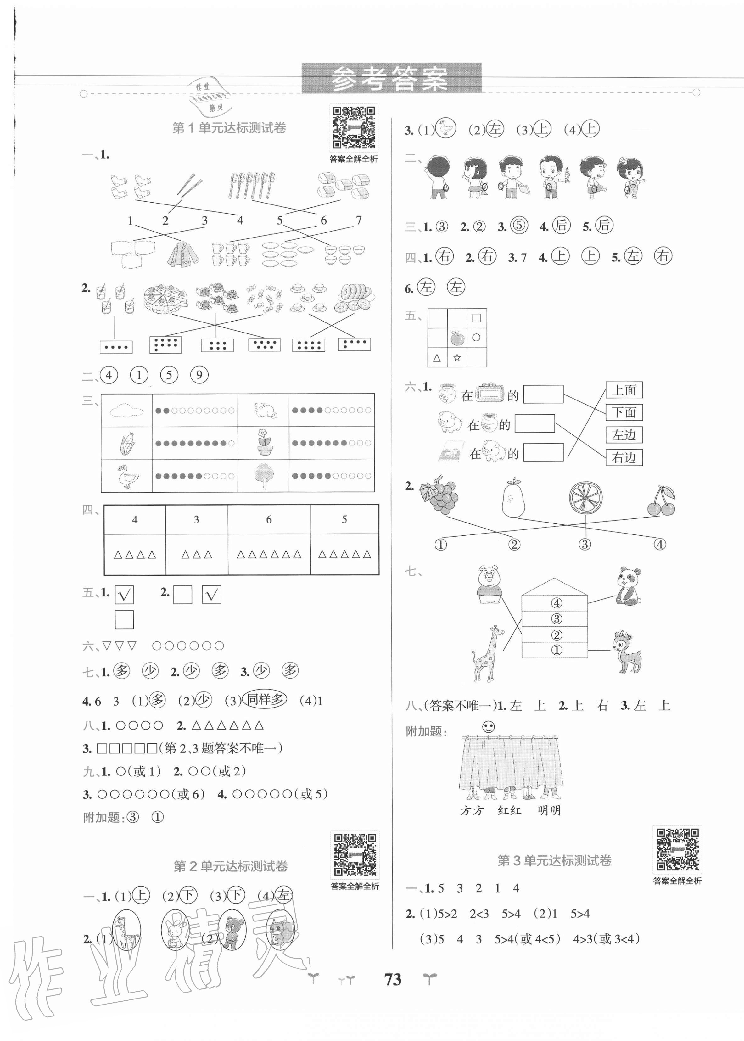 2020年小學學霸沖A卷一年級數學上冊人教版 第1頁
