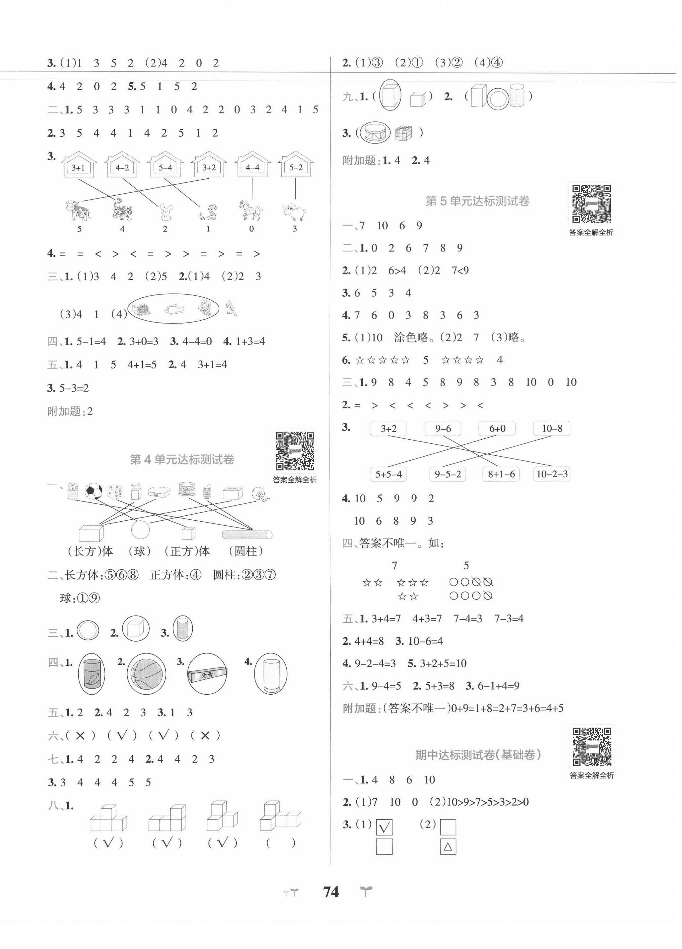 2020年小學(xué)學(xué)霸沖A卷一年級數(shù)學(xué)上冊人教版 第2頁