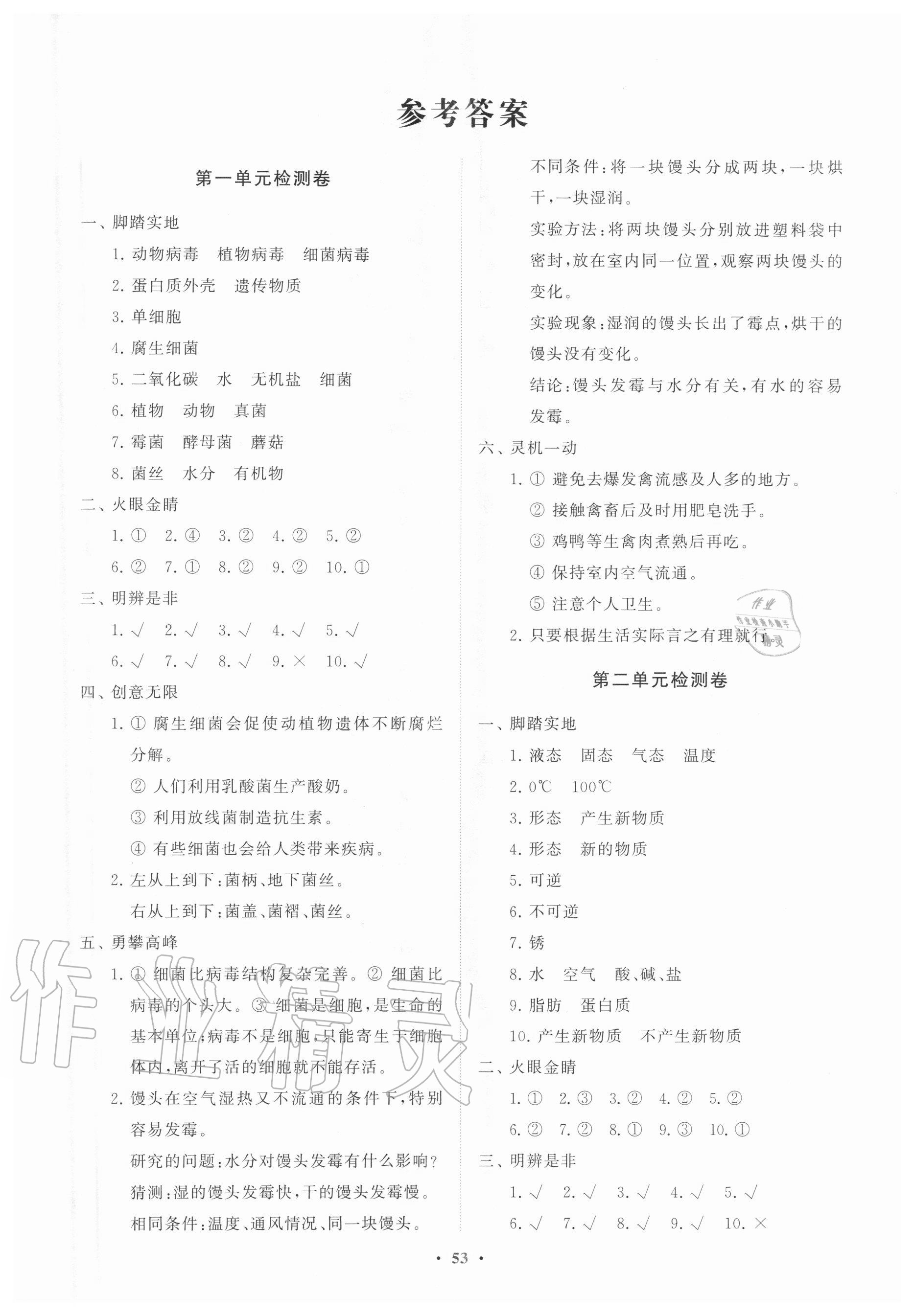 2020年小學(xué)同步練習(xí)冊分層卷六年級科學(xué)上冊青島版 第1頁