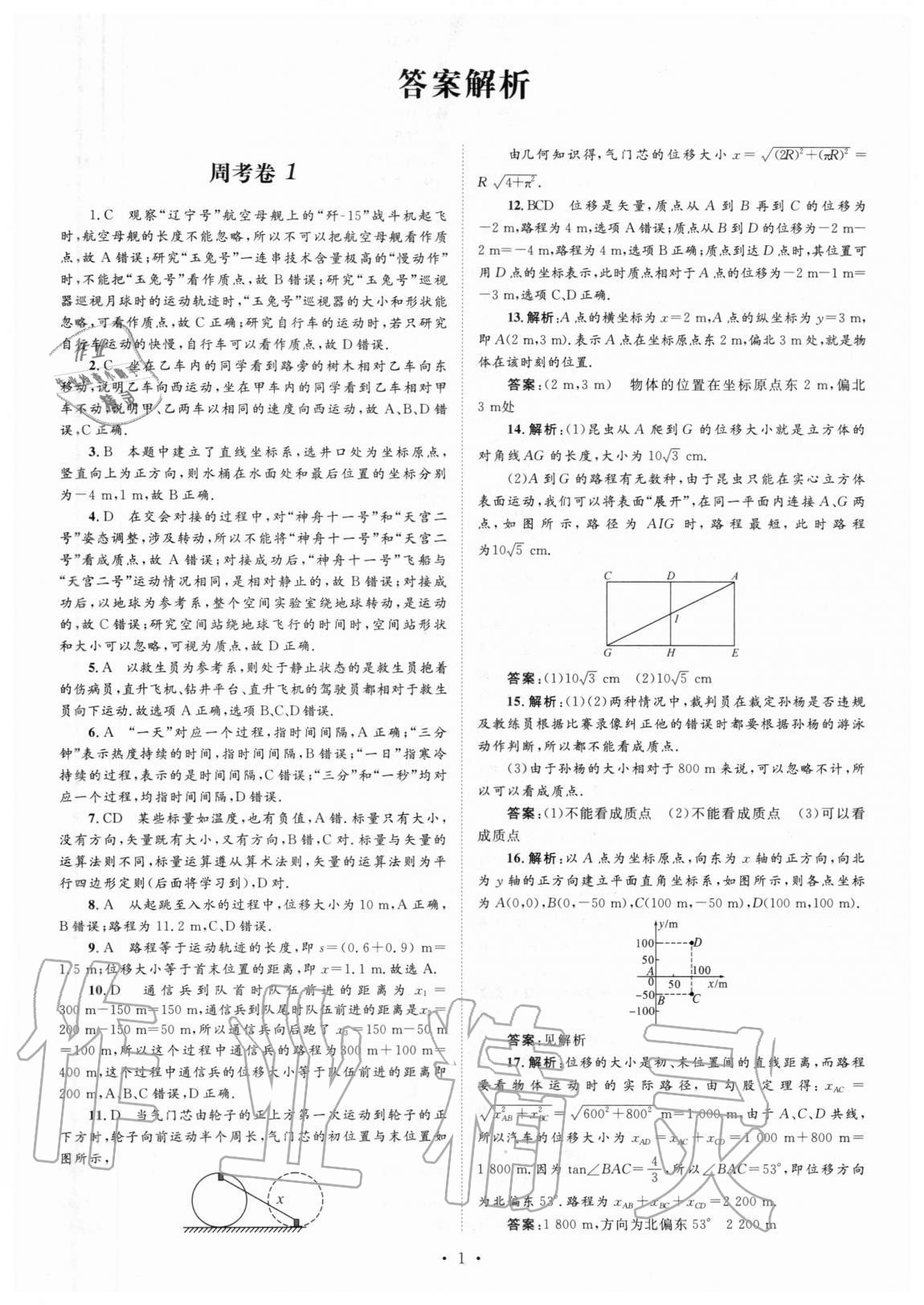 2020年新坐標(biāo)名題匯物理必修一人教版 參考答案第1頁(yè)