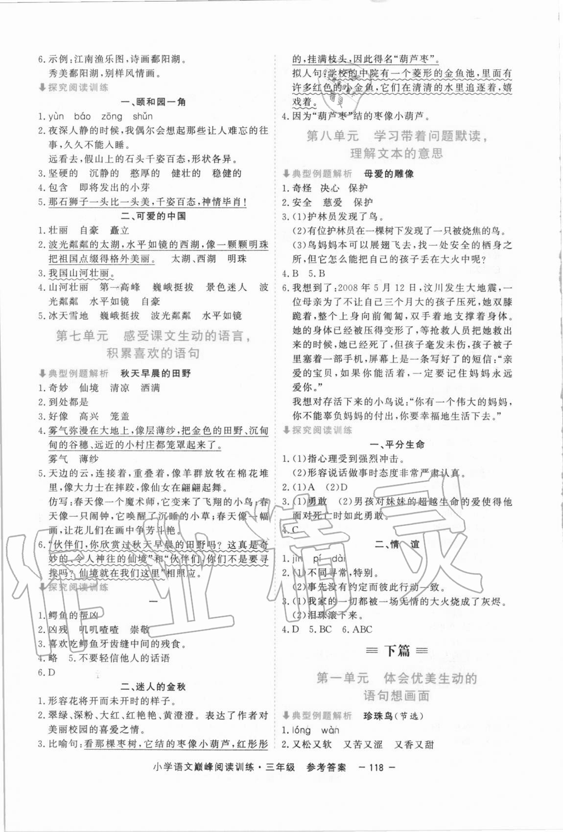 2020年新視野小學語文巔峰閱讀訓練三年級人教版 參考答案第3頁